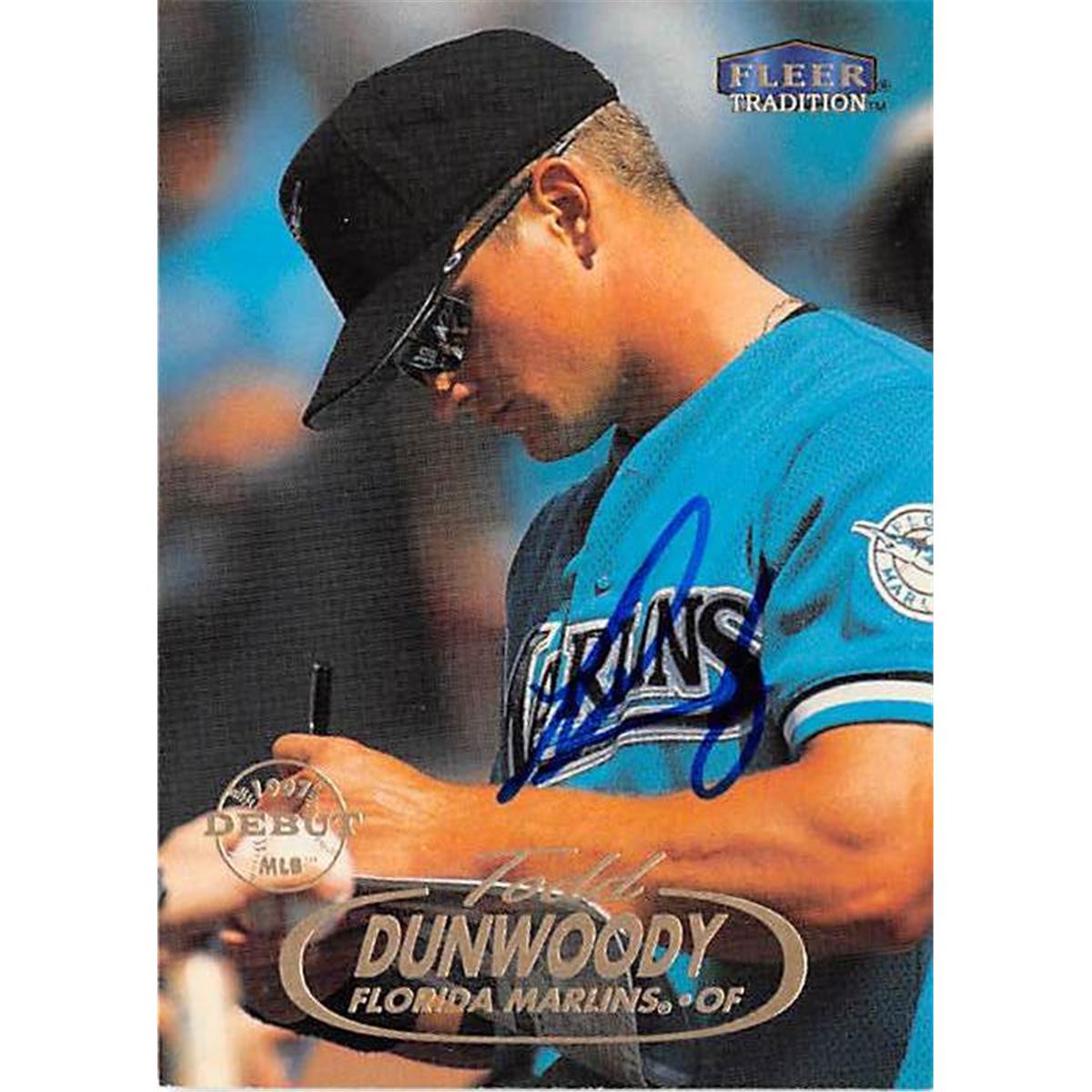 421232 Todd Dunwoody Autographed Baseball Card Florida Marlins 1998 Fleer Tradition No.290