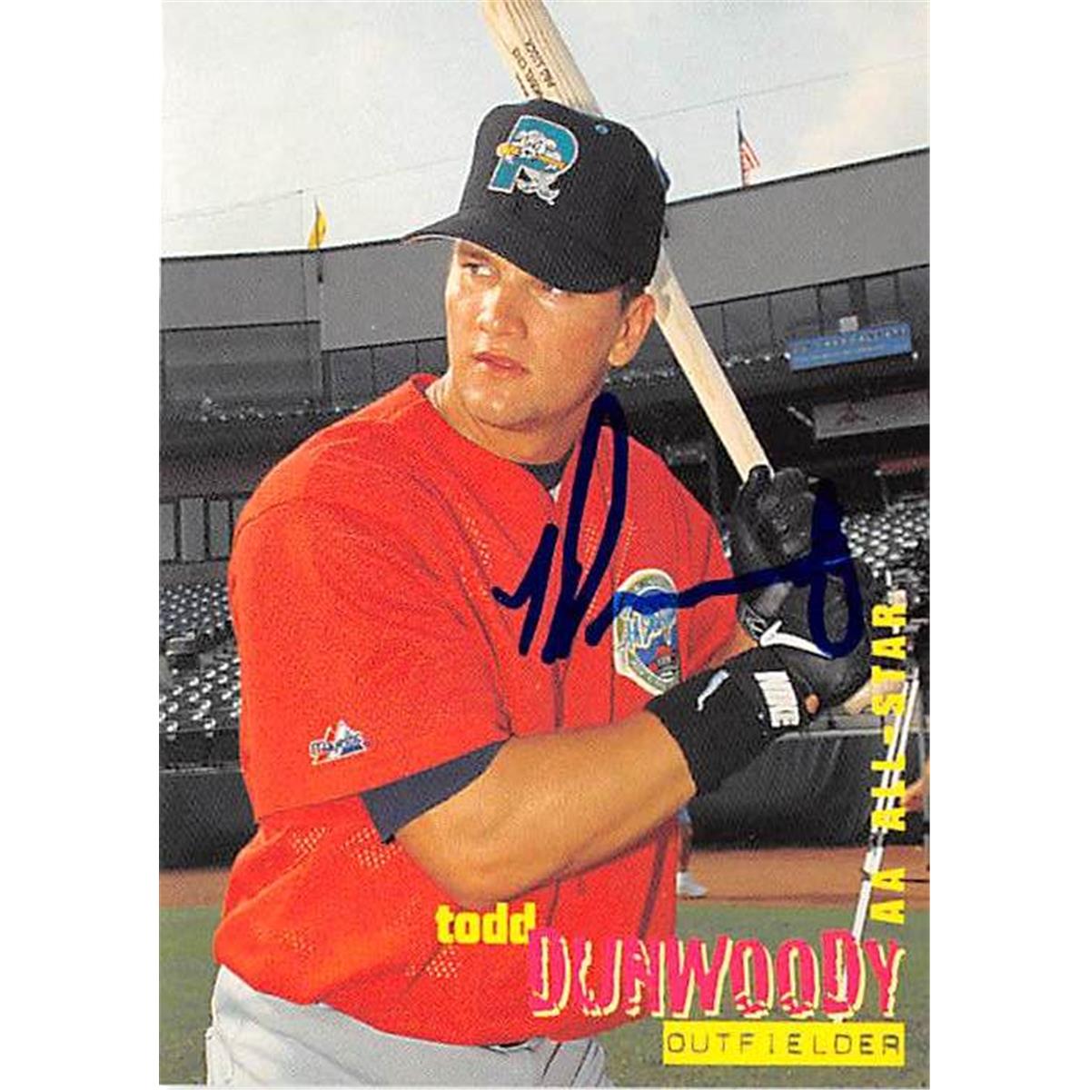 421242 Todd Dunwoody Autographed Baseball Card Florida Marlins Portland Seadogs FT 1996 Best No.13