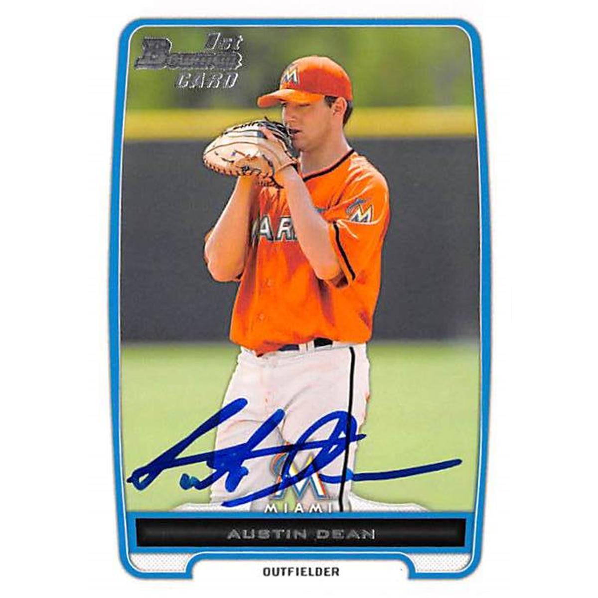421265 Austin Dean Autographed Baseball Card Miami Marlins FT 2013 Topps Bowman No.BDPP58 Rookie
