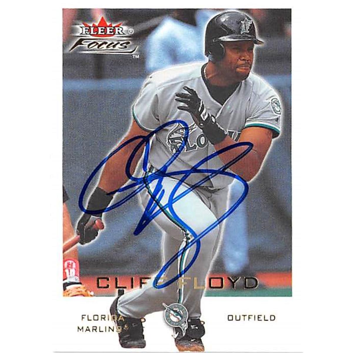 421266 Cliff Floyd Autographed Baseball Card Florida Marlins 2001 Fleer Focus No.148