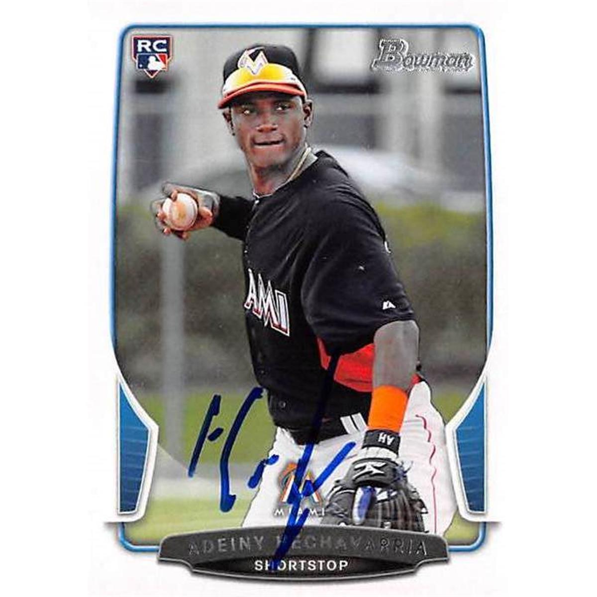 421324 Adeiny Hechavarria Autographed Baseball Card Miami Marlins 2013 Topps Bowman No.131 Rookie