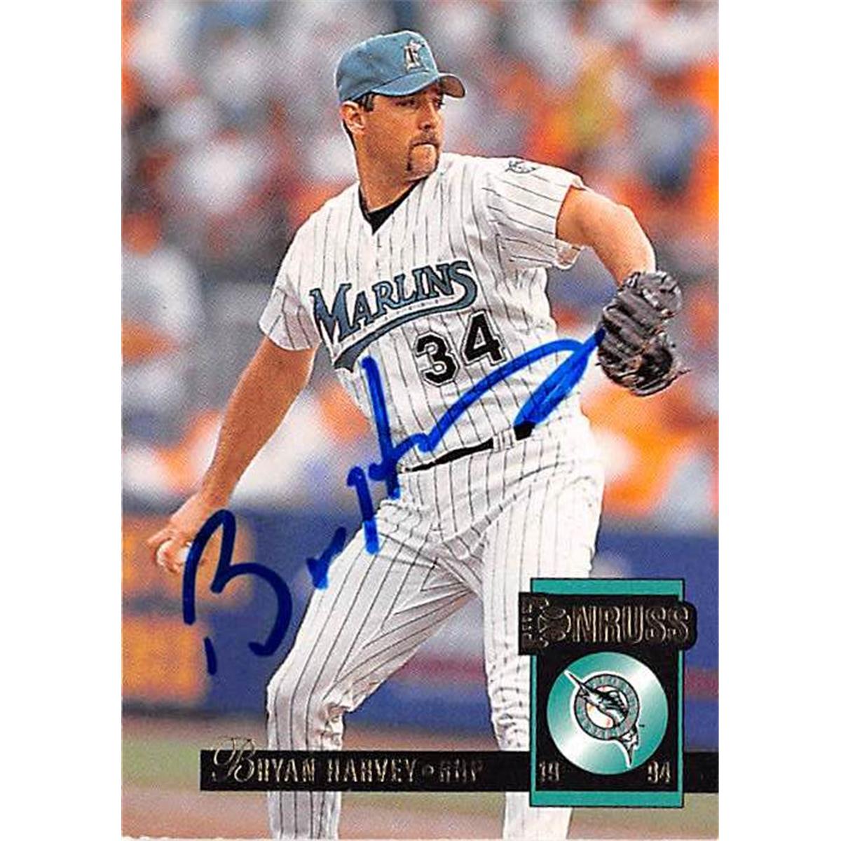 421330 Bryan Harvey Autographed Baseball Card Florida Marlins 1994 Donruss No.374