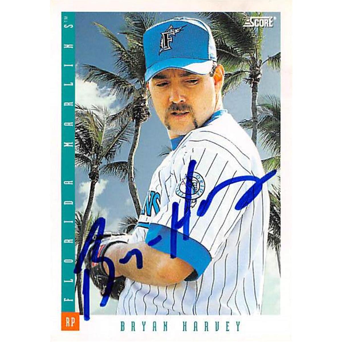 421336 Bryan Harvey Autographed Baseball Card Florida Marlins 1993 Score No.558