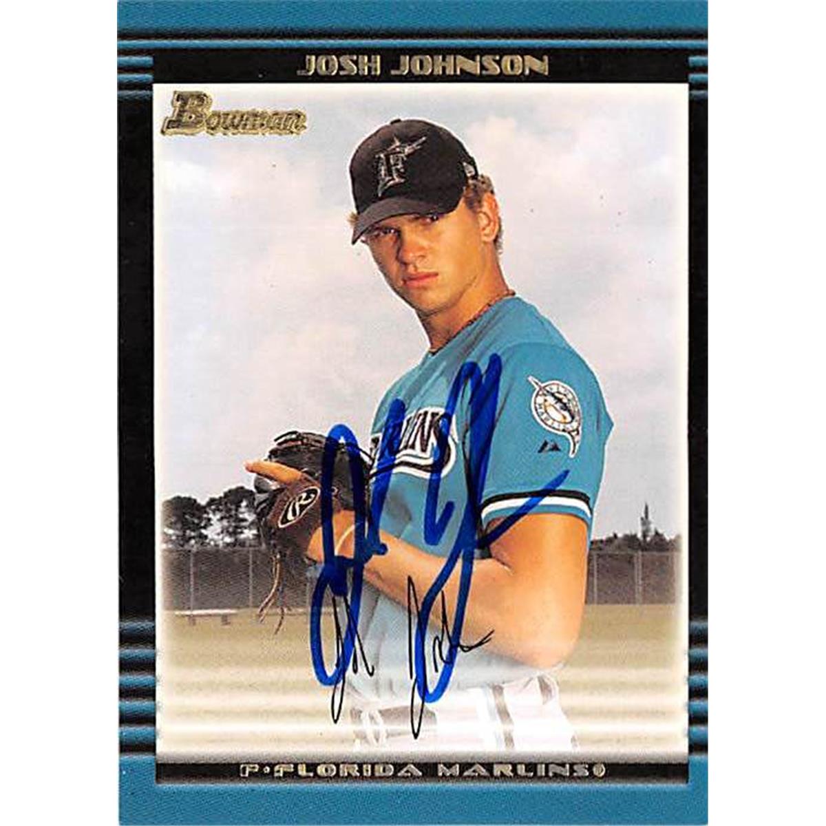 421421 Josh Johnson Autographed Baseball Card Florida Marlins 2003 Topps Bowman No.BDP83