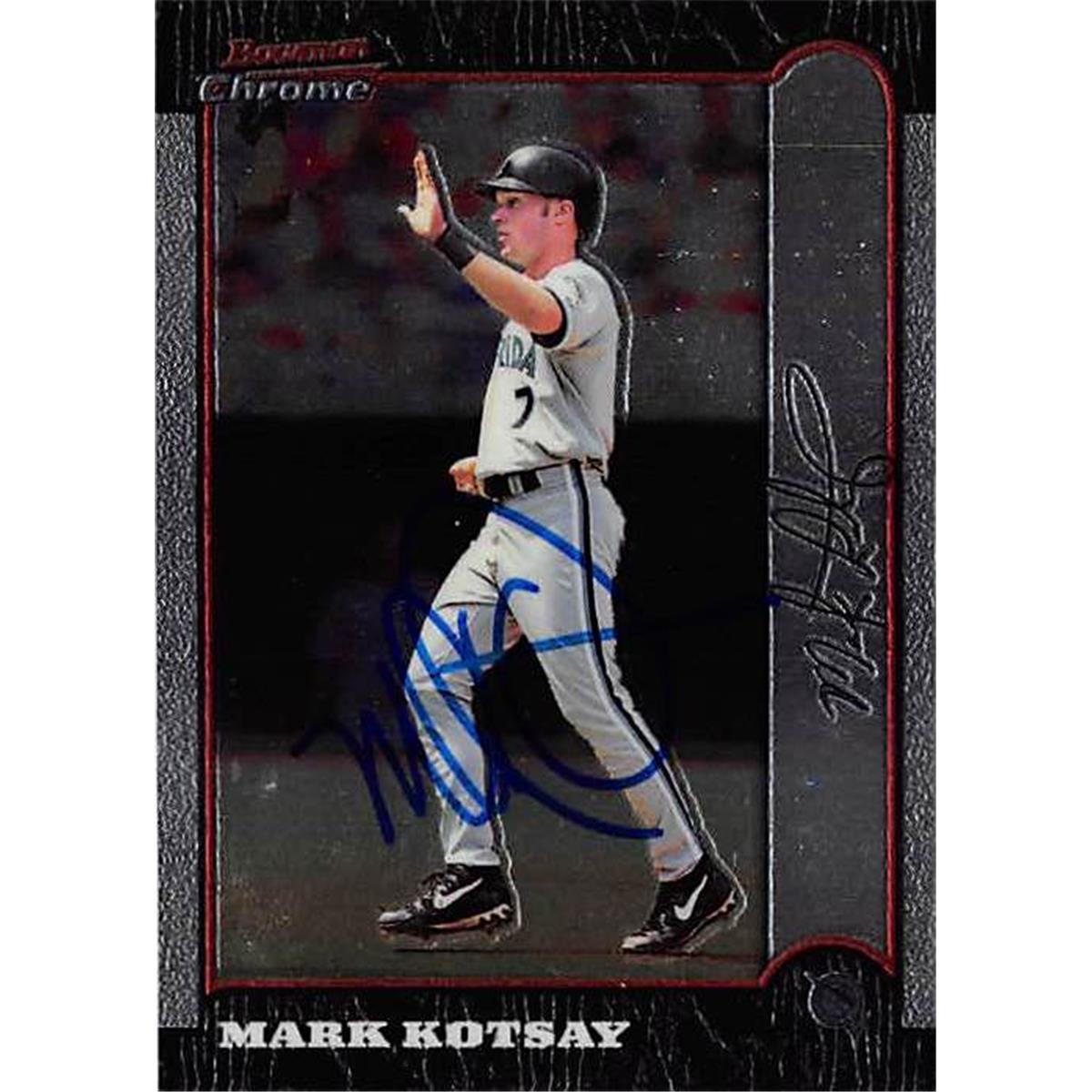421442 Mark Kotsay Autographed Baseball Card Florida Marlins 1999 Topps Bowman Chrome No.36