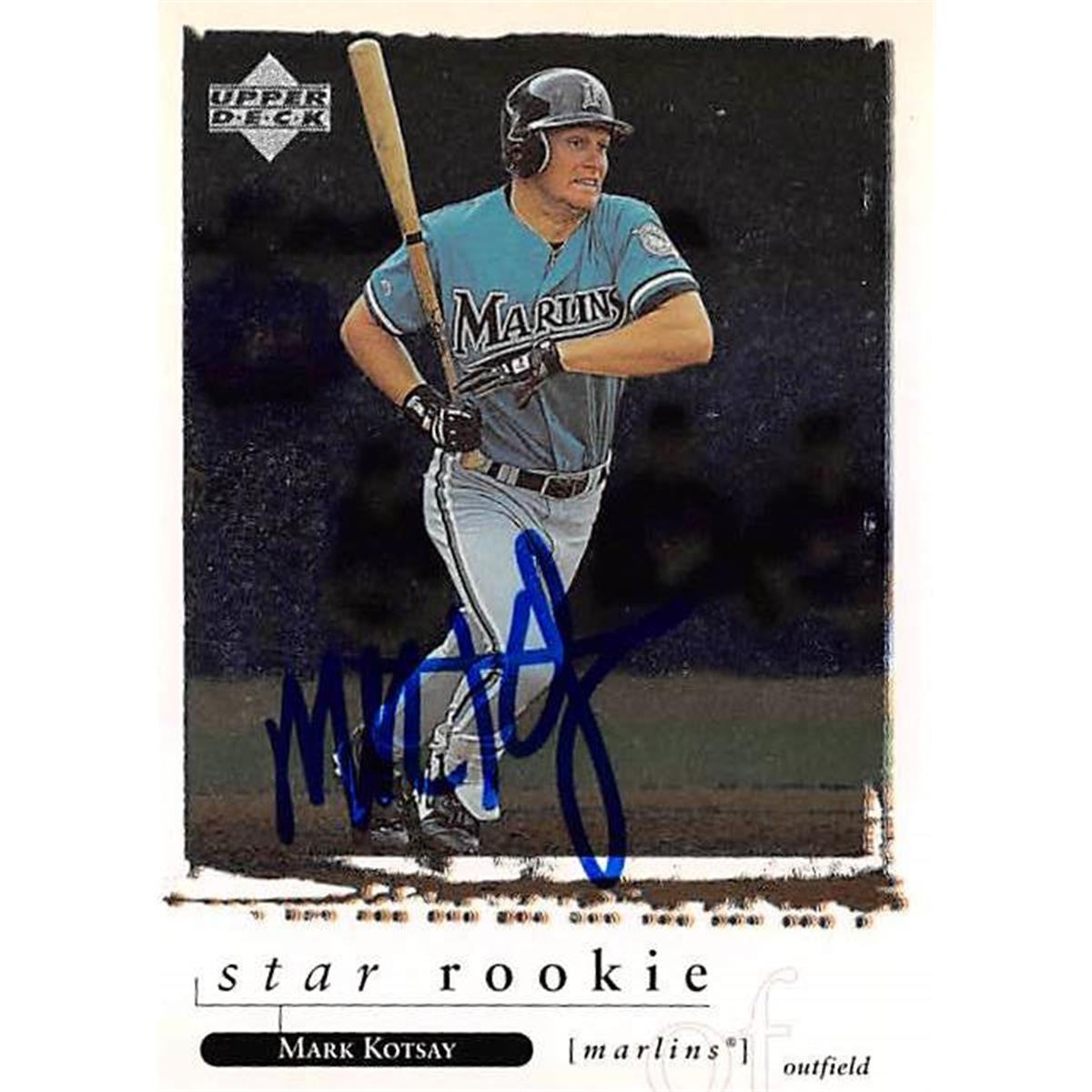 421449 Mark Kotsay Autographed Baseball Card Florida Marlins SC 1997 Upper Deck No.254 Rookie Class