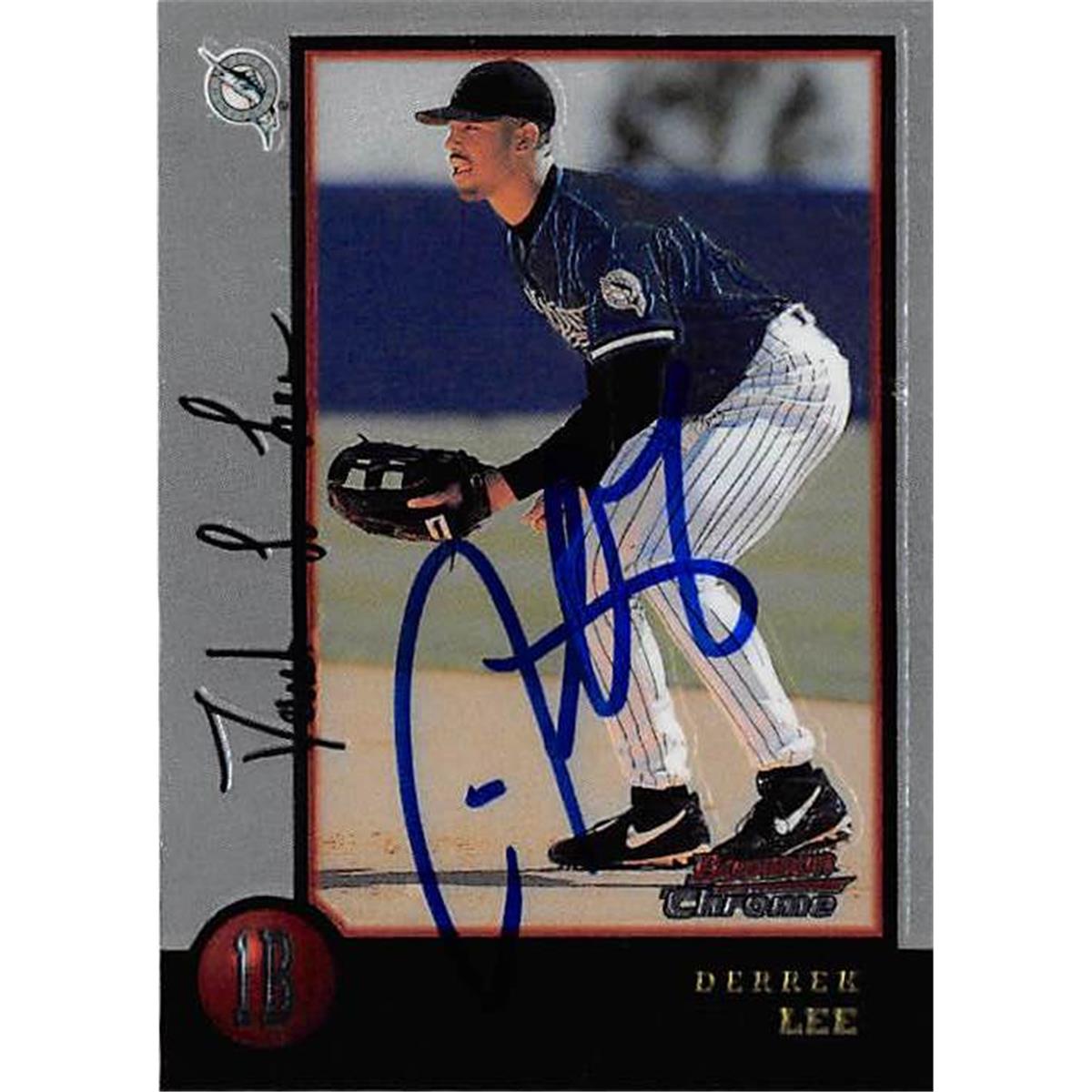 421483 Derrek Lee Autographed Baseball Card Florida Marlins 1998 Topps Bowman Chrome No.267