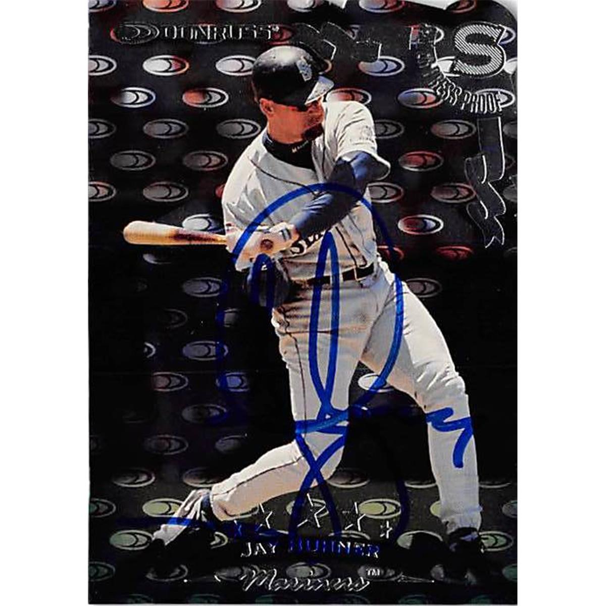 421555 Jay Buhner Autographed Baseball Card Seattle Mariners 1998 Donruss Silver Press Proof No.82