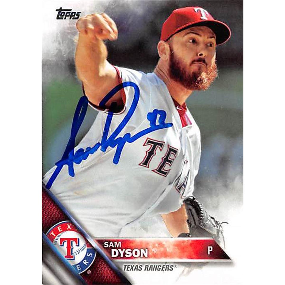 421723 Sam Dyson Autographed Baseball Card Texas Rangers 2016 Topps No.389