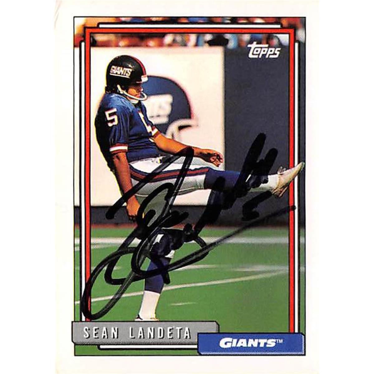 420745 Sean Landeta Autographed Football Card New York Giants Super Bowl Champion 1992 Topps No.403