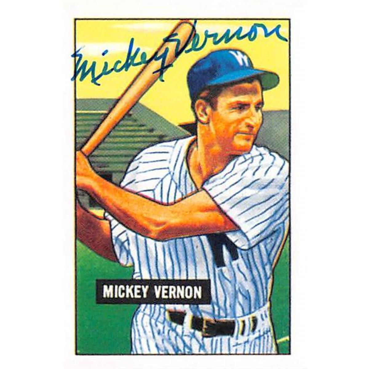 420953 Mickey Vernon Autographed Baseball Card Washington Senators 67 1951 Bowman No.65 1986 Reprint -  Autograph Warehouse