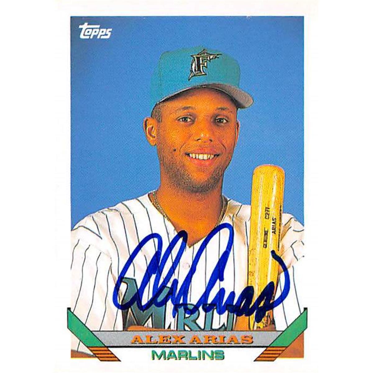 420973 Alex Arias Autographed Baseball Card Florida Marlins 1993 Topps No.516
