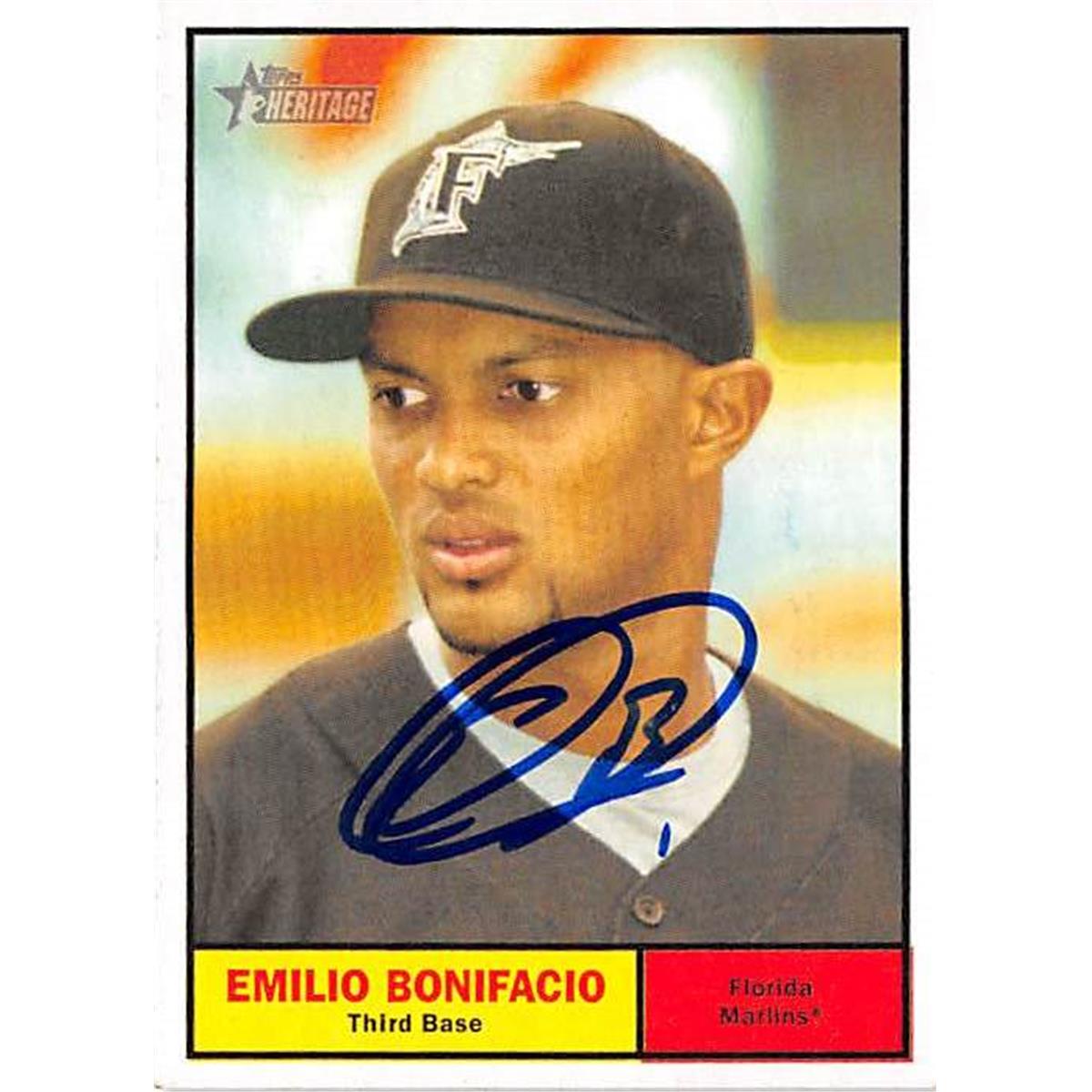 421104 Emilio Bonifacio Autographed Baseball Card Florida Marlins 2010 Topps Heritage No.439 BS