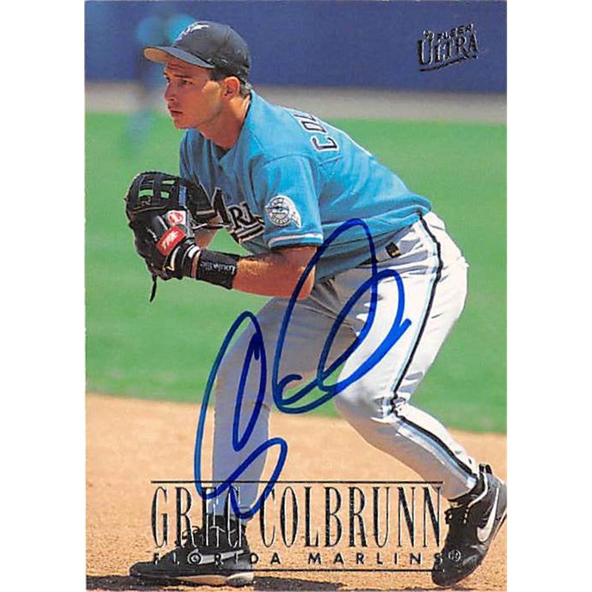 421134 Greg Colbrunn Autographed Baseball Card Florida Marlins 1996 Fleer Ultra No.197