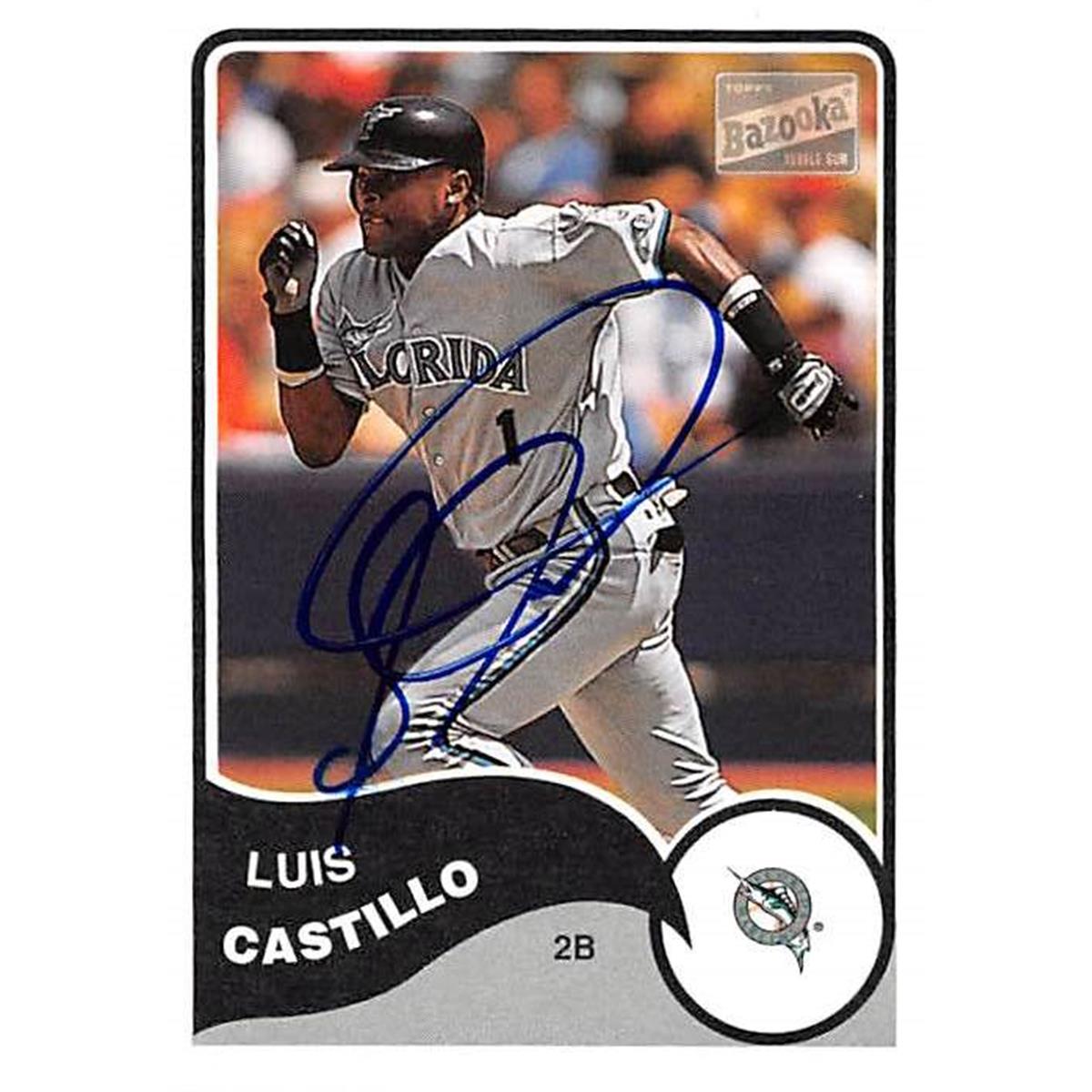 421202 Luis Castillo Autographed Baseball Card Florida Marlins 2003 Topps Bazooka No.1
