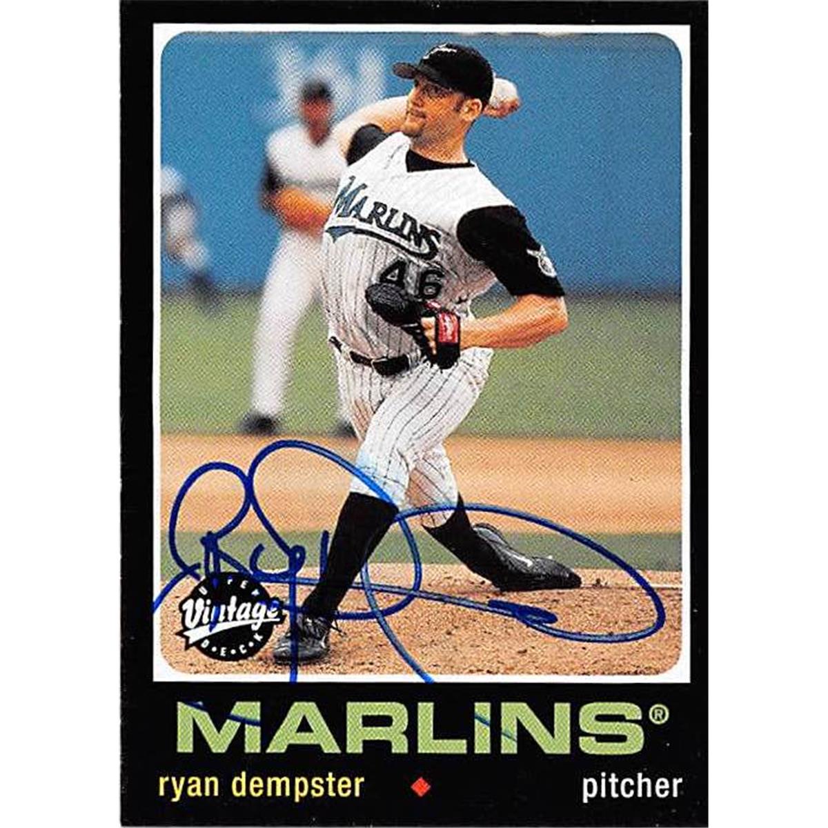 421228 Ryan Dempster Autographed Baseball Card Florida Marlins 2002 Upper Deck Vintage No.212