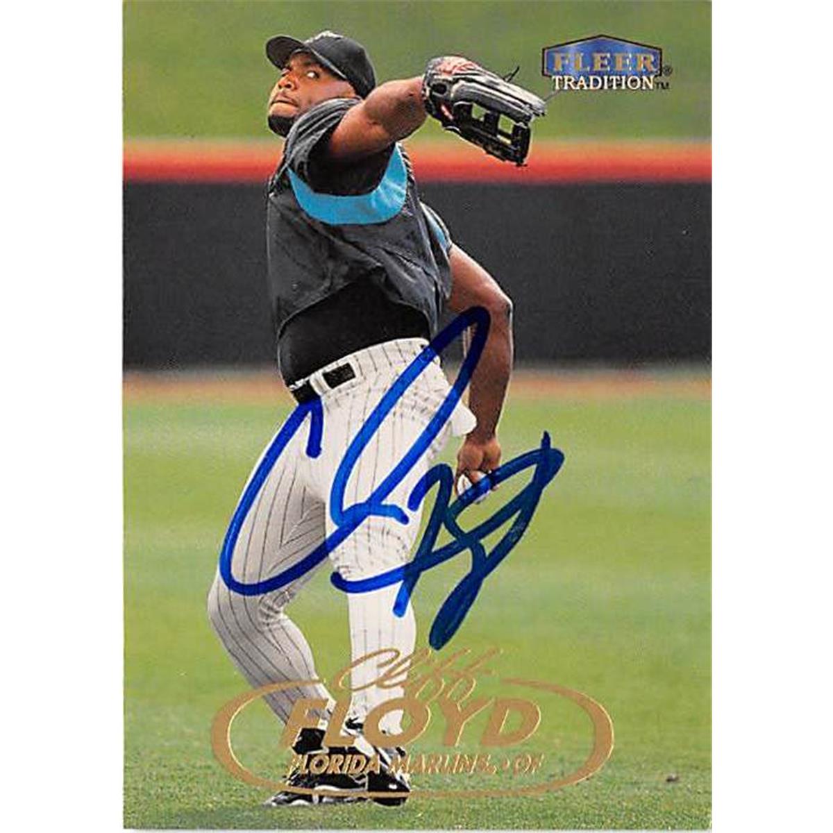 421274 Cliff Floyd Autographed Baseball Card Florida Marlins 1998 Fleer Tradition No.487