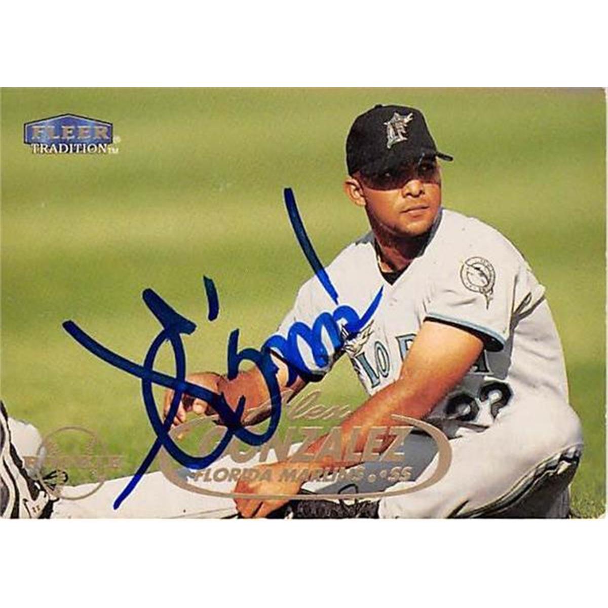421314 Alex Gonzalez Autographed Baseball Card Florida Marlins 1998 Fleer Tradition No.U35 Rookie