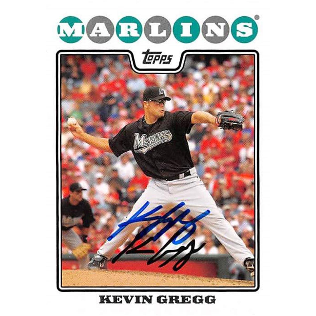 421320 Kevin Gregg Autographed Baseball Card Florida Marlins FT 2008 Topps No.16
