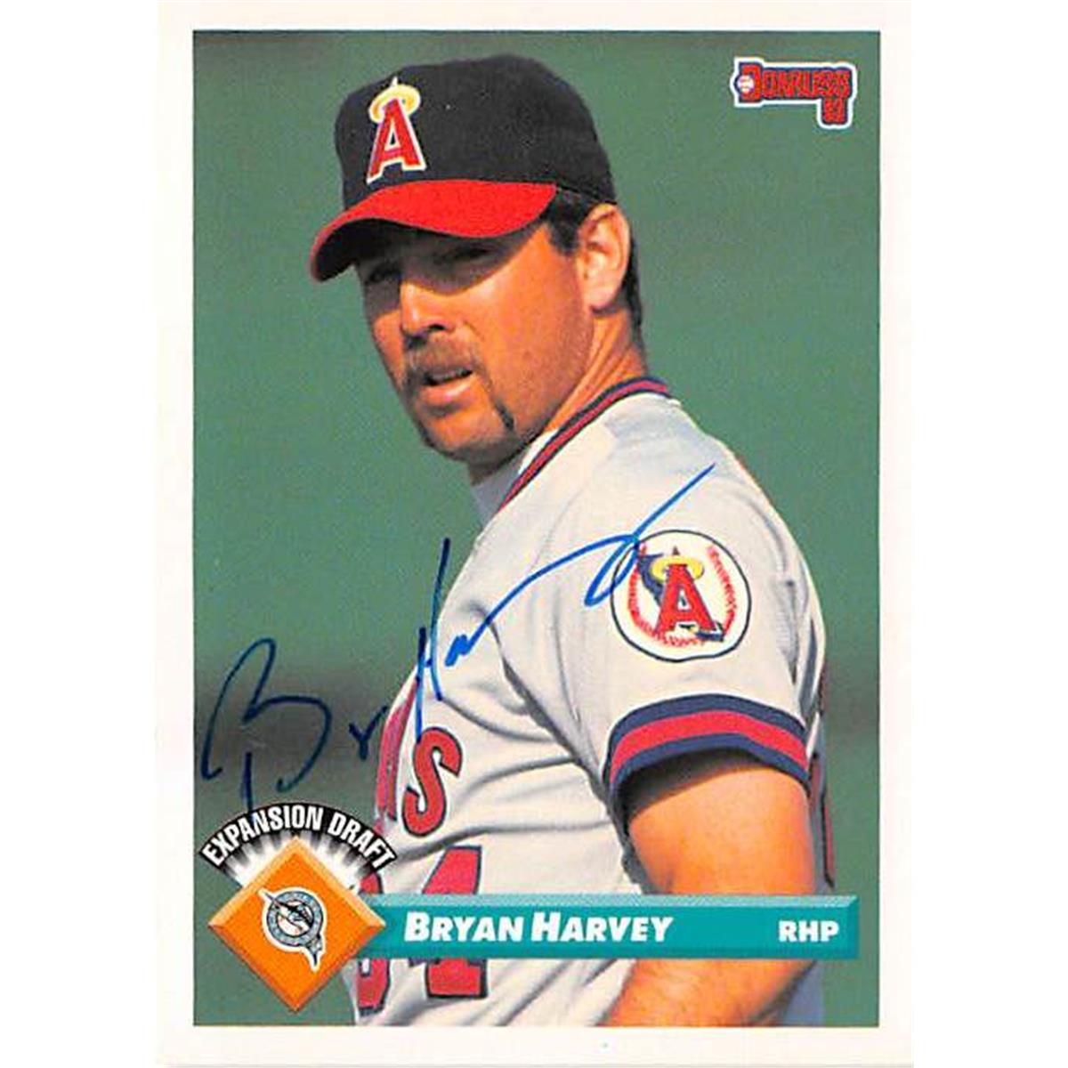 421331 Bryan Harvey Autographed Baseball Card Florida Marlins California Angels 1993 Donruss No.728