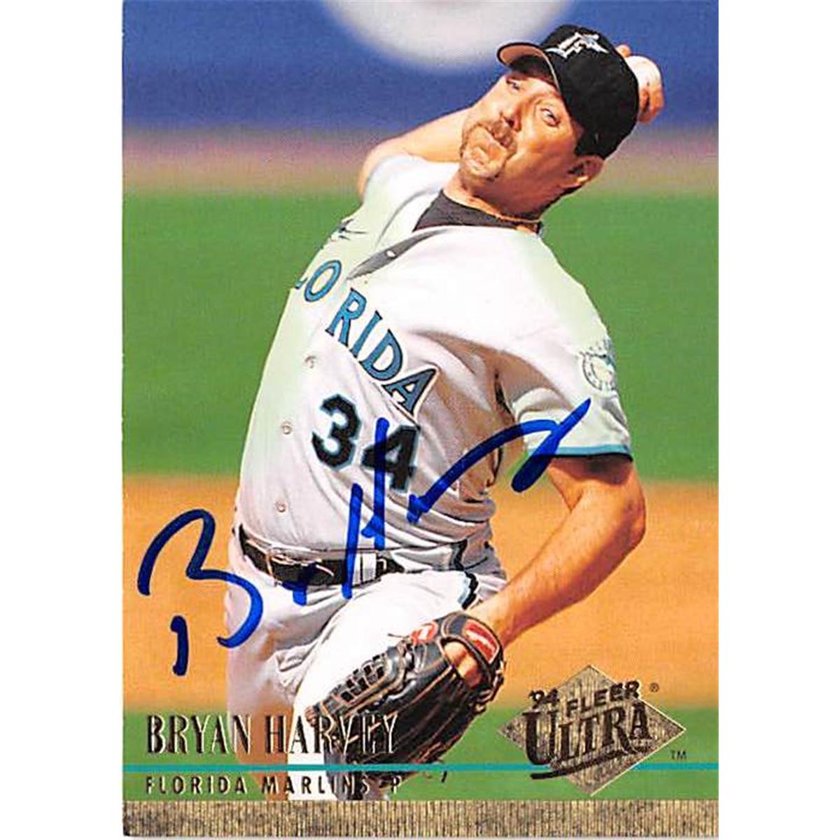 421333 Bryan Harvey Autographed Baseball Card Florida Marlins 1994 Fleer Ultra No.493