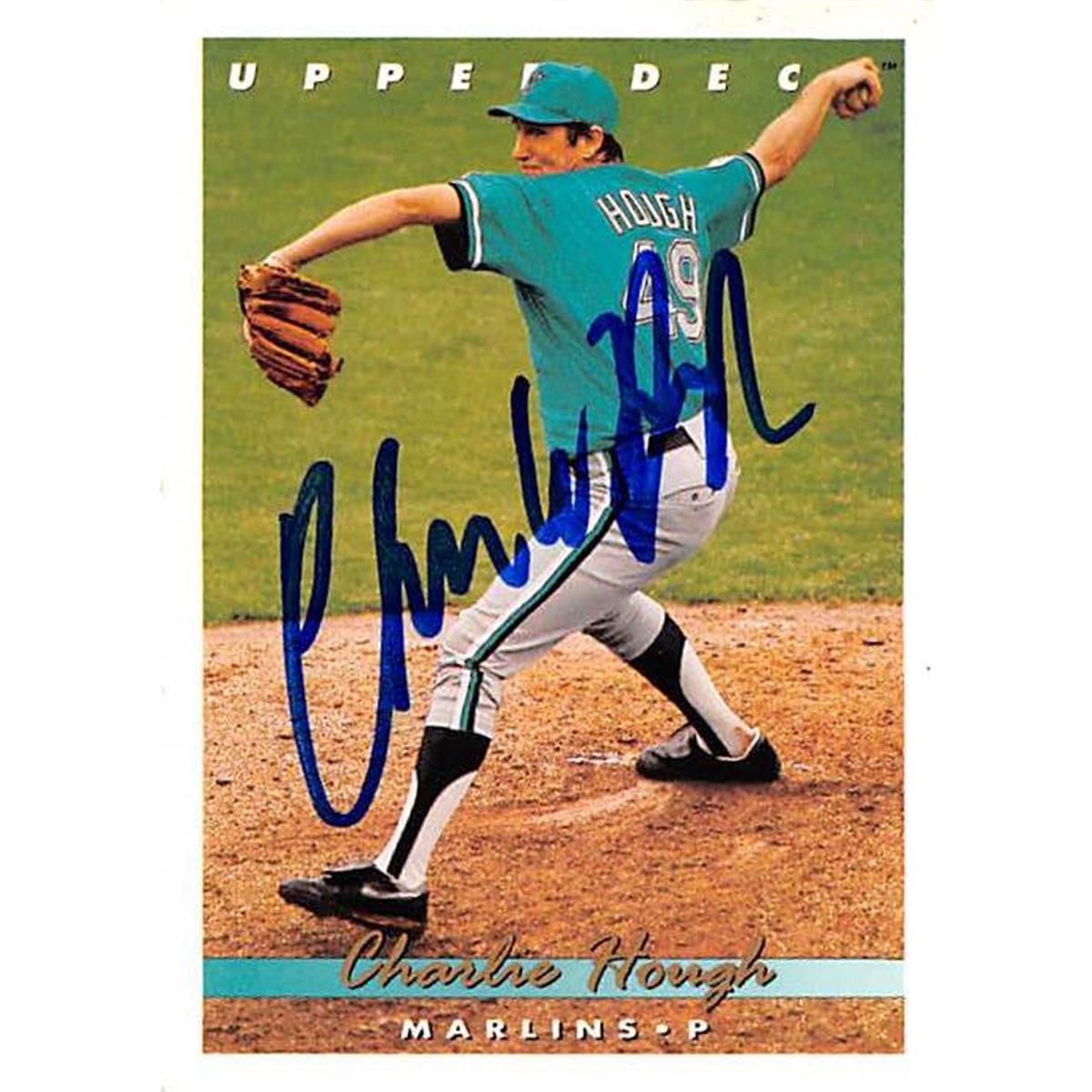 421367 Charlie Hough Autographed Baseball Card Florida Marlins 1993 Upper Deck No.518