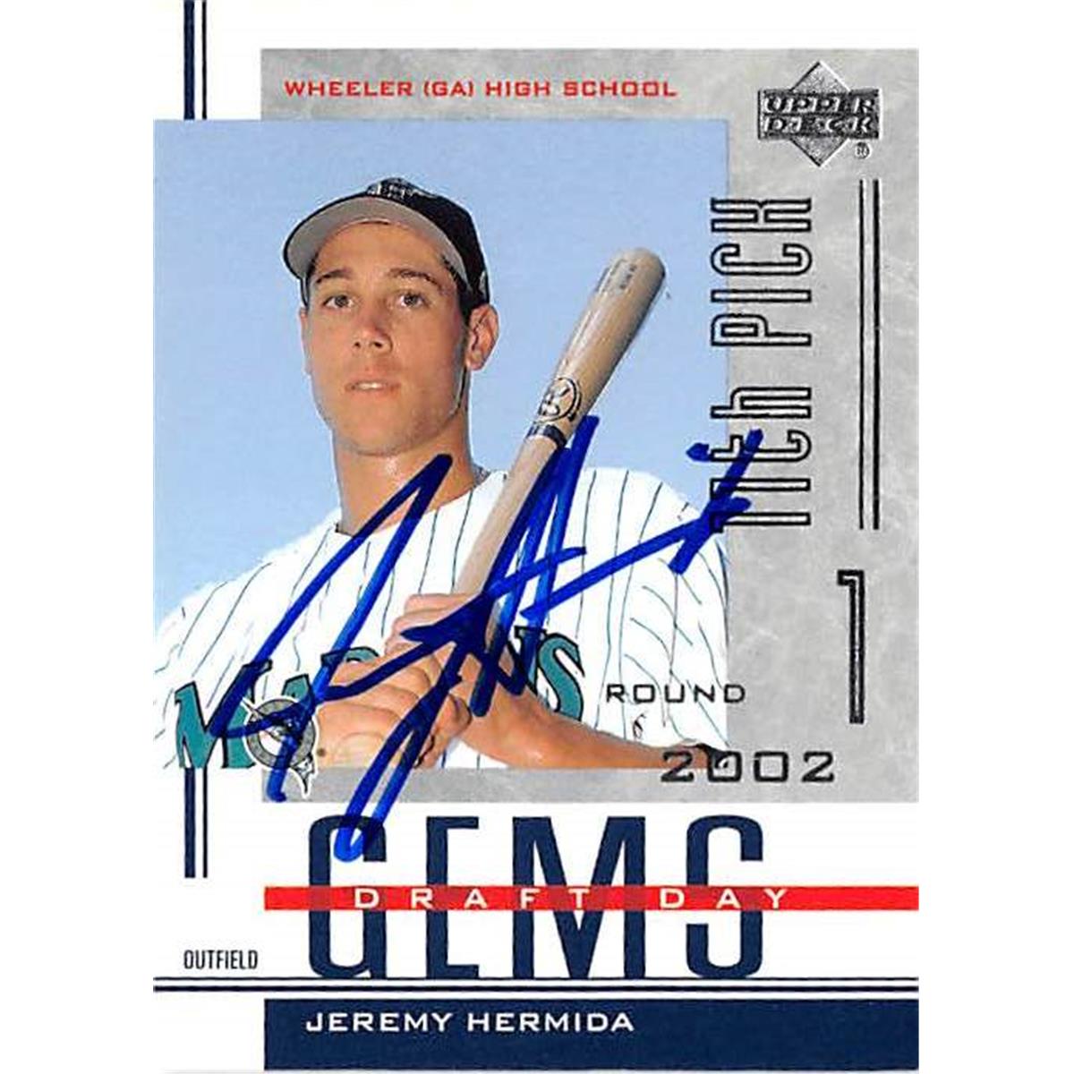 421397 Jeremy Hermida Autographed Baseball Card Florida Marlins FT 2002 Upper Deck No.239 Draft Day Gems