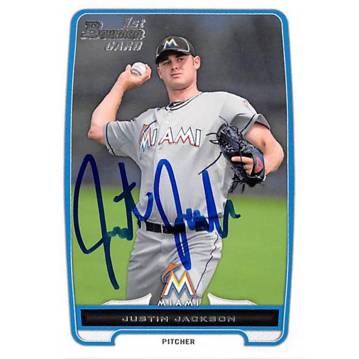 421439 Justin Jackson Autographed Baseball Card Miami Marlins FT 2013 Topps Bowman No.BDPP148 Rookie