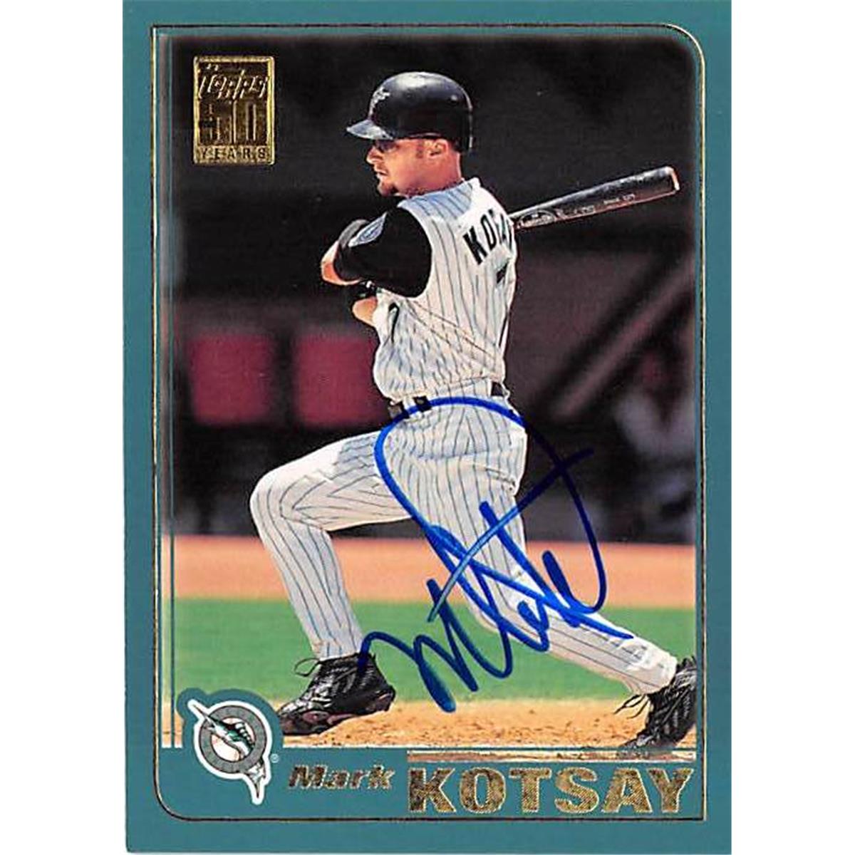 421448 Mark Kotsay Autographed Baseball Card Florida Marlins 2001 Topps No.449