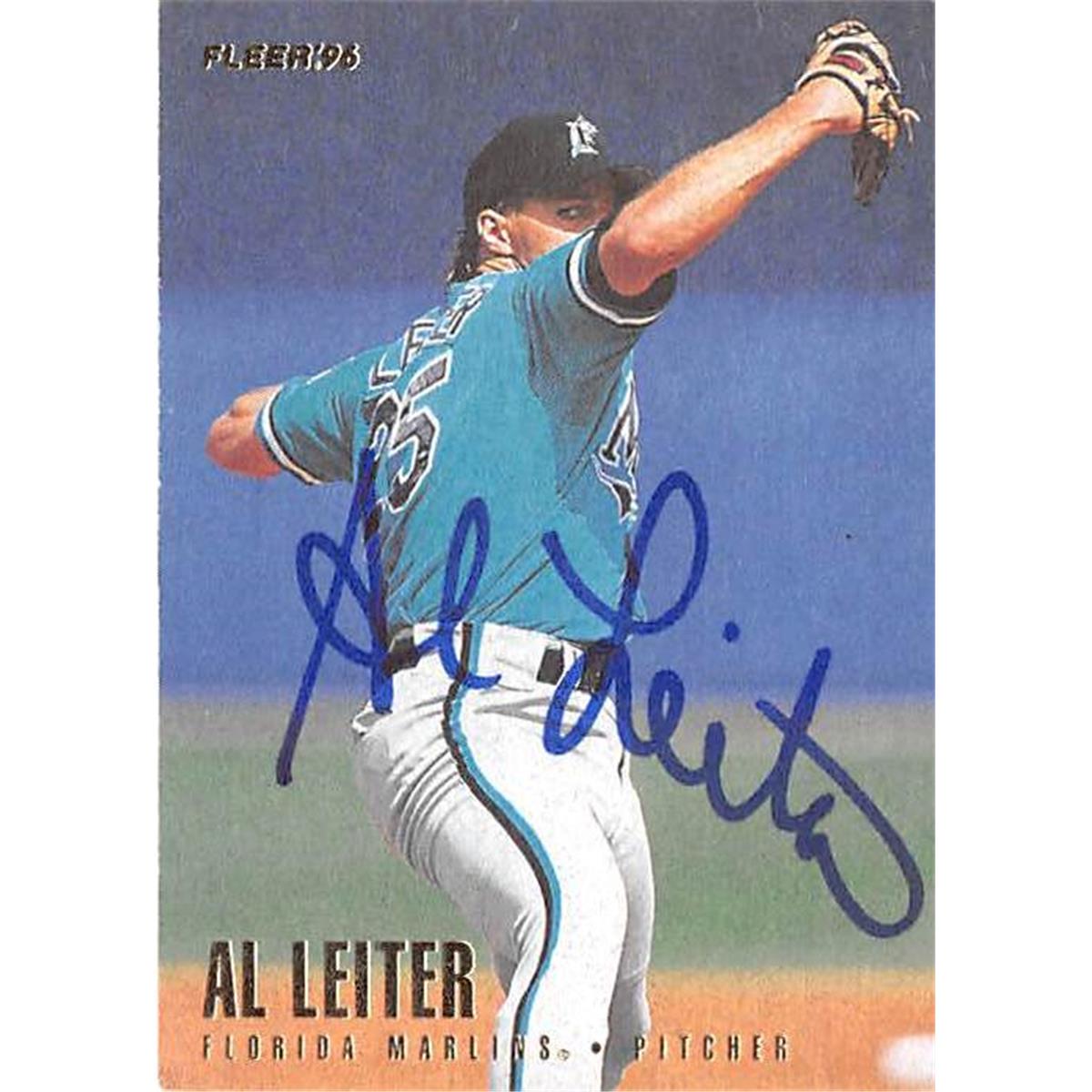 421491 Al Leiter Autographed Baseball Card Florida Marlins 1996 Fleer No.U132