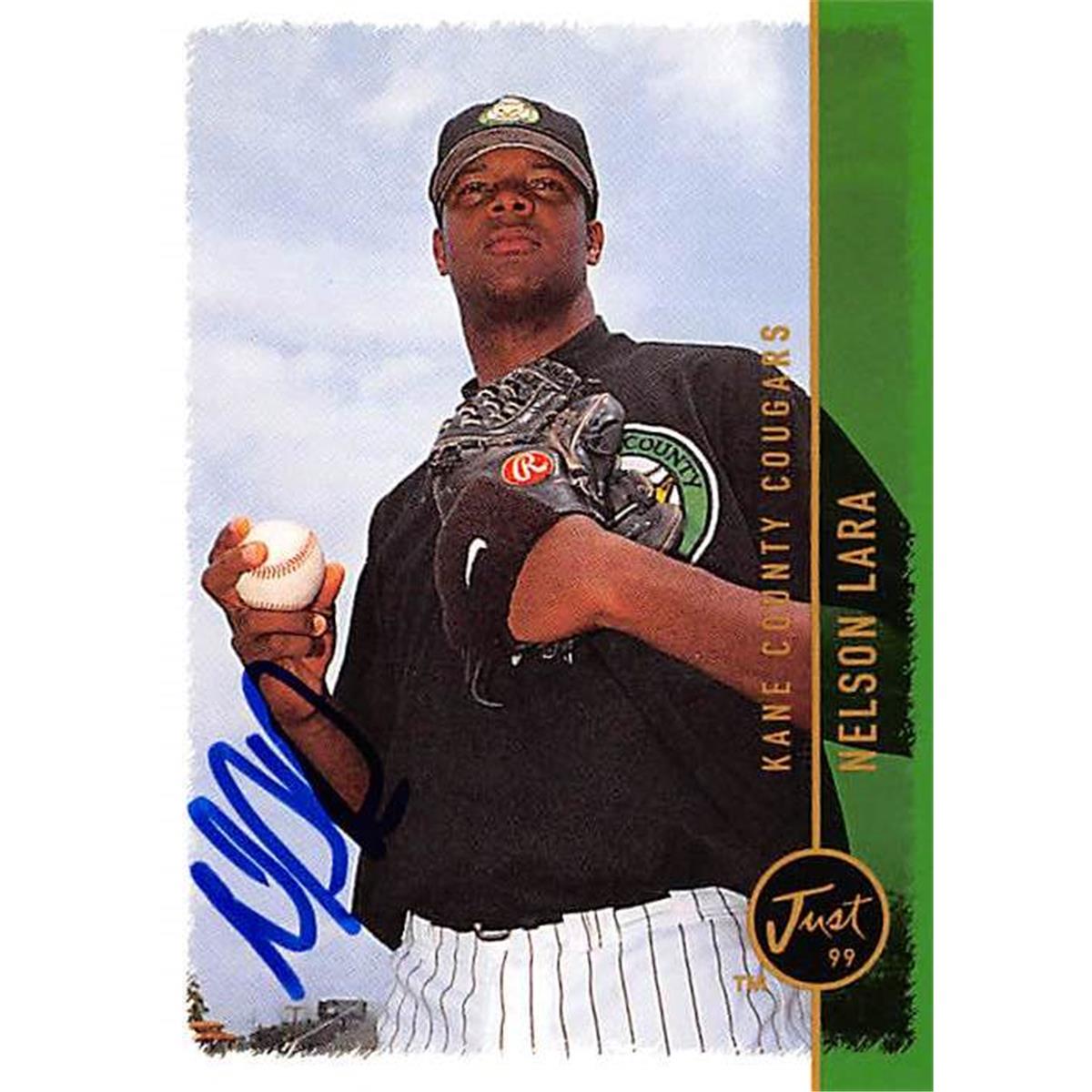 421505 Nelson Lara Autographed Baseball Card Florida Marlins Kane County Cougars FT 1999 Just Minors No.196