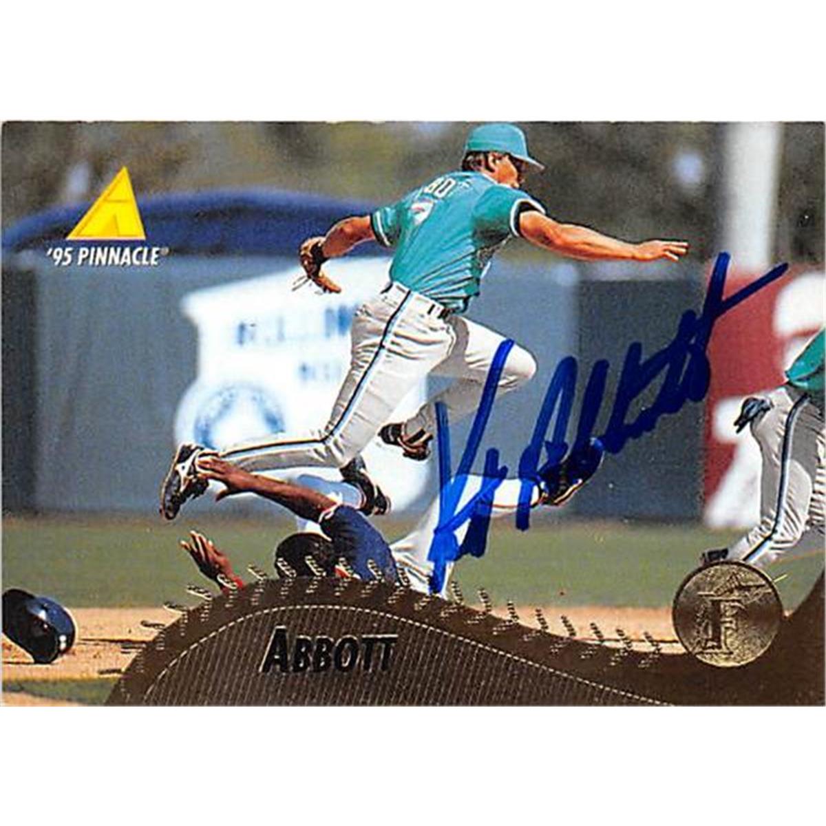 420998 Kurt Abbott Autographed Baseball Card Florida Marlins 1995 Pinnacle No.202