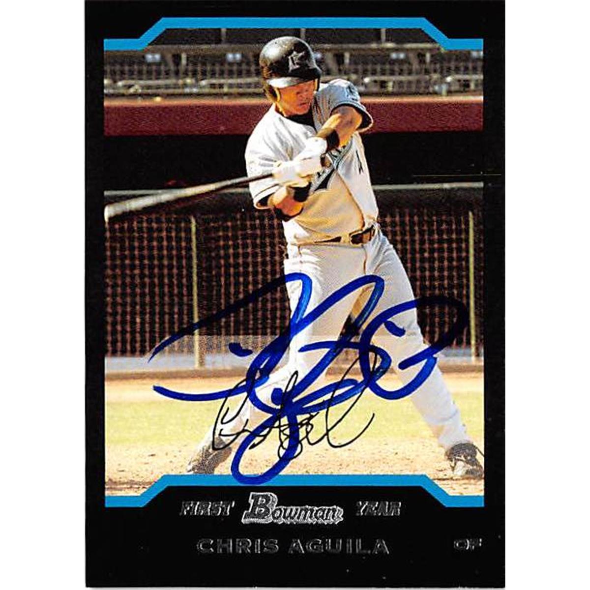 421007 Chris Aguila Autographed Baseball Card Florida Marlins FT 2004 Topps Bowman No.237