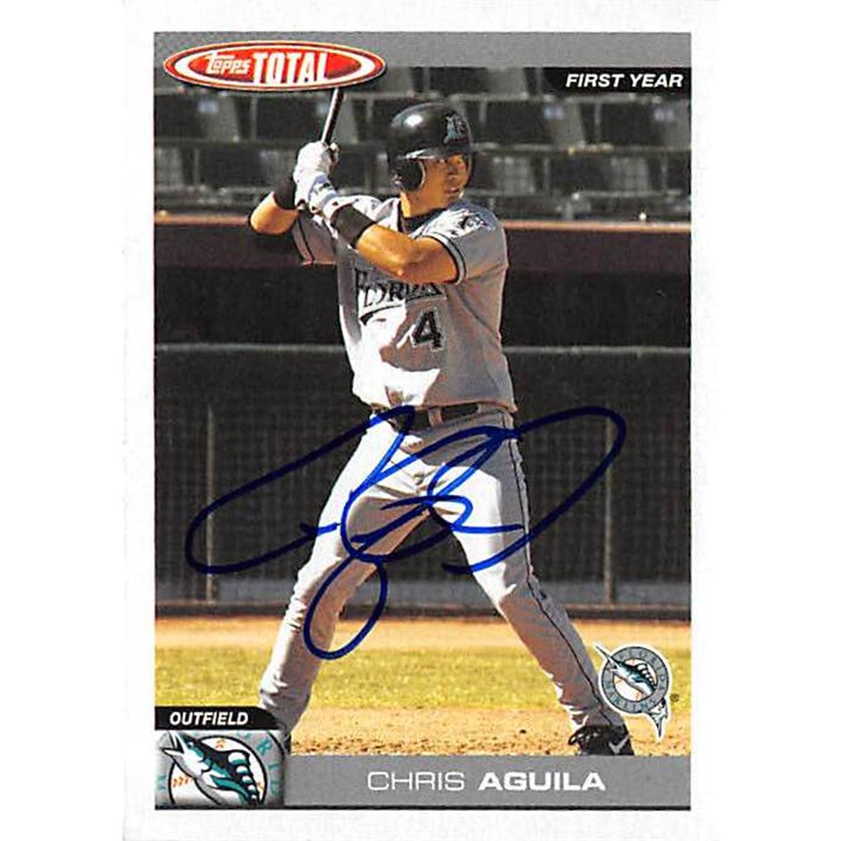 421013 Chris Aguila Autographed Baseball Card Florida Marlins 2004 Topps Total No.801