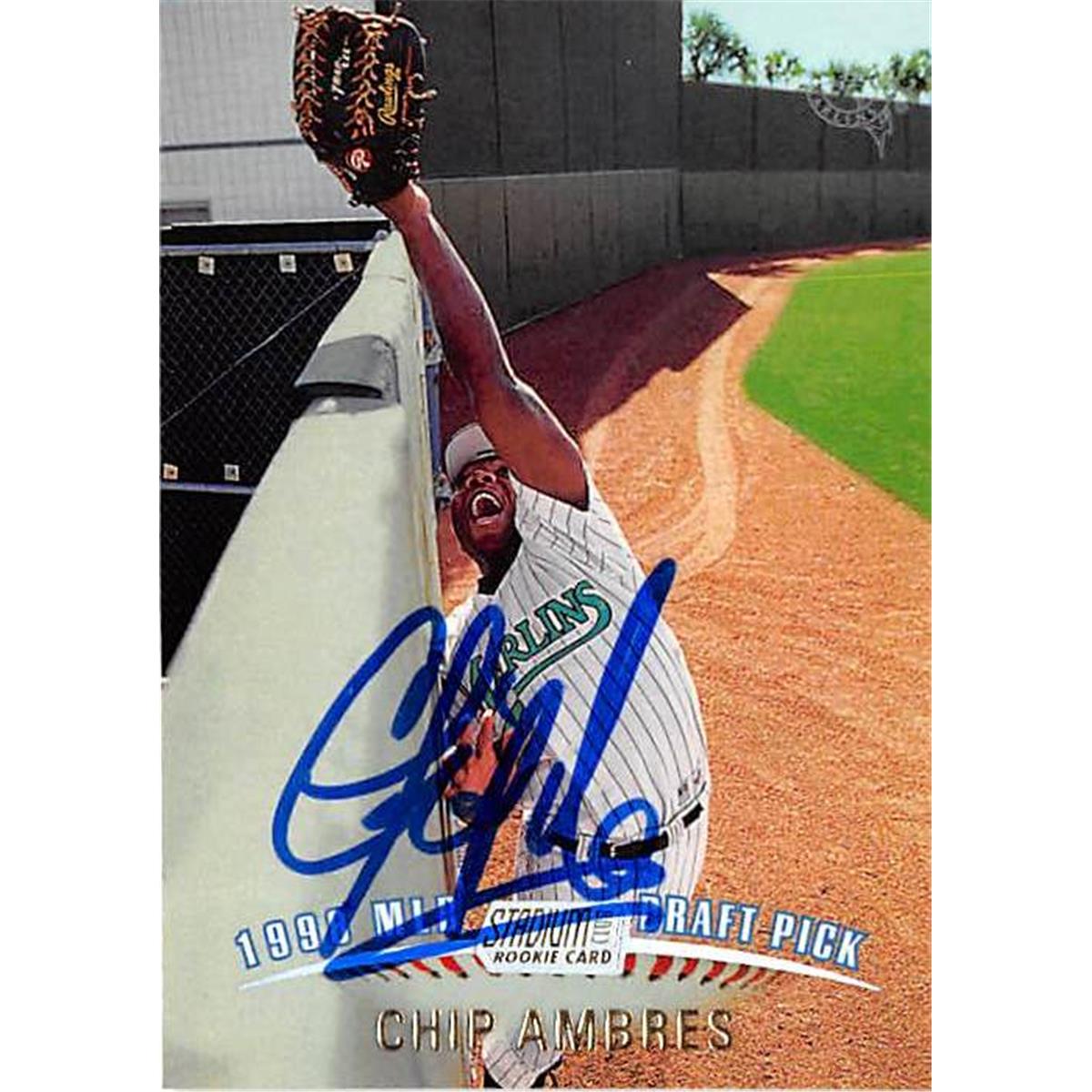421022 Chip Ambres Autographed Baseball Card Florida Marlins FT 1999 Topps Stadium Club No.150 Draft Pick