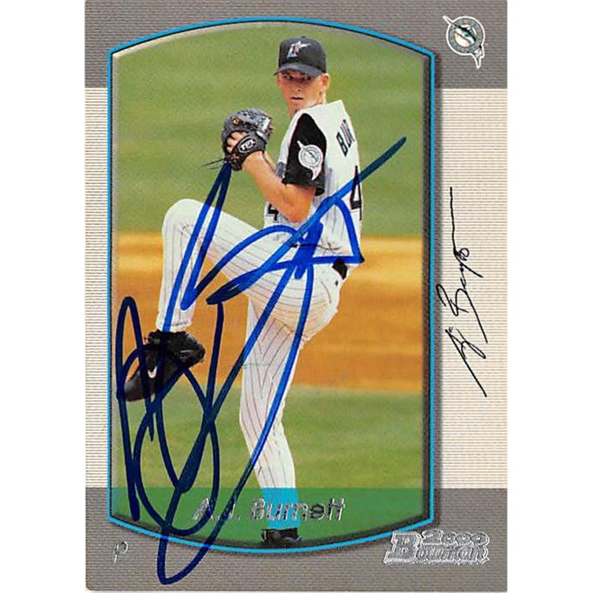 421069 A.J. Burnett Autographed Baseball Card Florida Marlins 2000 Topps Bowman No.285