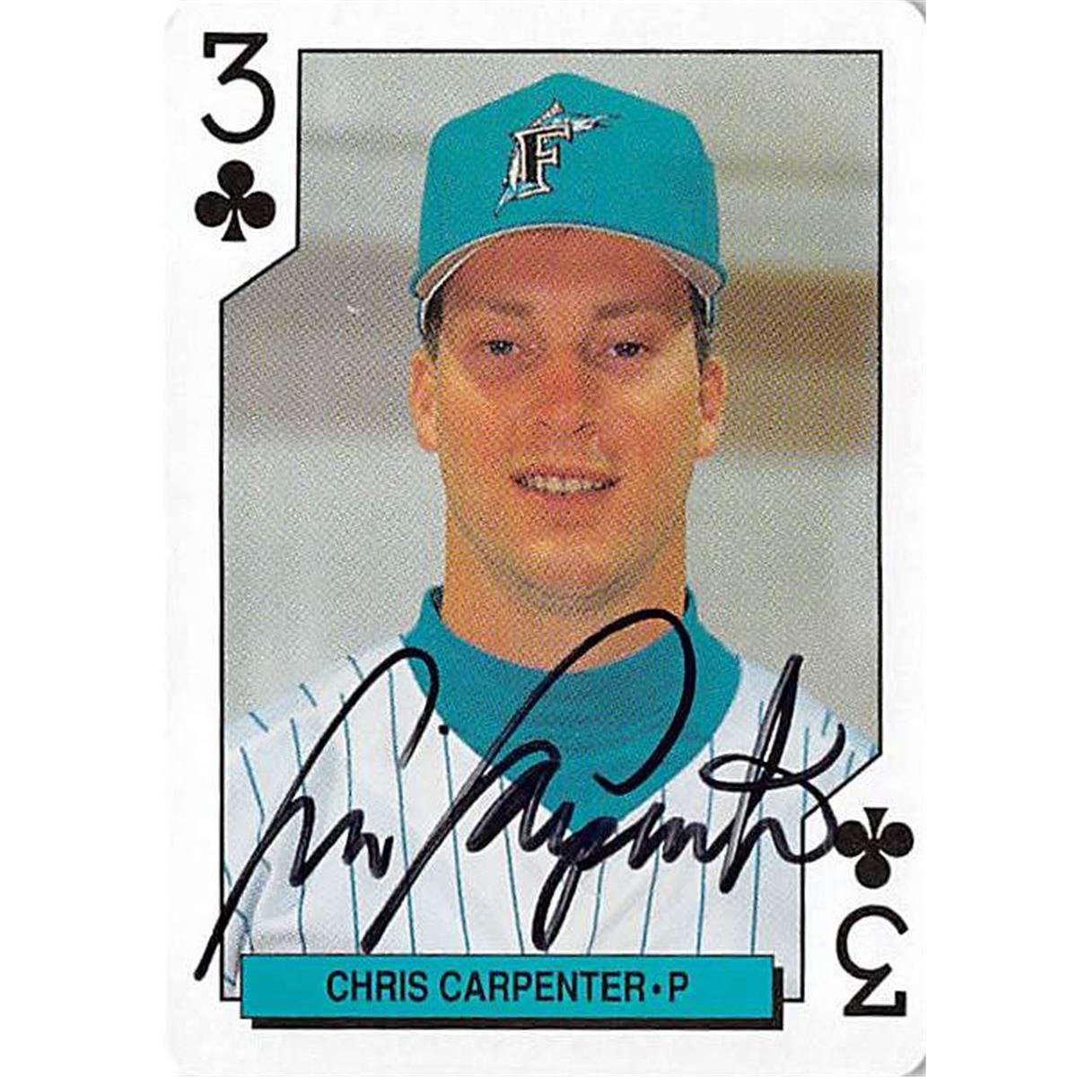 421128 Cris Carpenter Autographed Baseball Card Florida Marlins 1993 Bicycle Inaugural No.CC3S