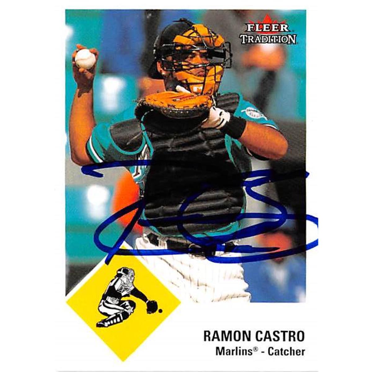 421161 Ramon Castro Autographed Baseball Card Florida Marlins 2003 Fleer Tradition No.U27