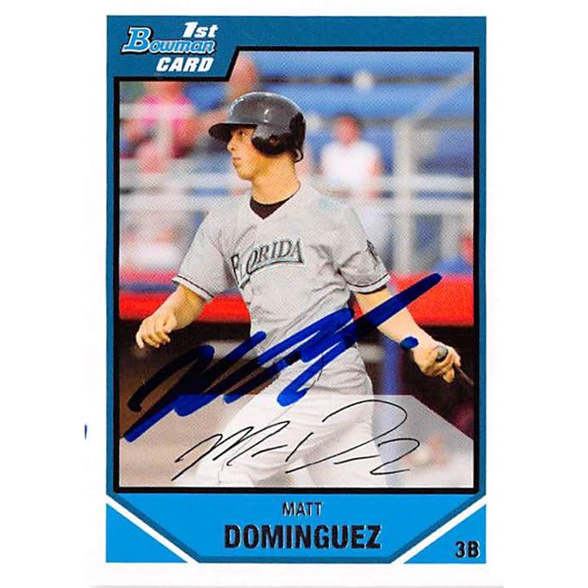 421247 Matt Dominguez Autographed Baseball Card Florida Marlins FT 2007 Topps Bowman No.BDPP34 Rookie
