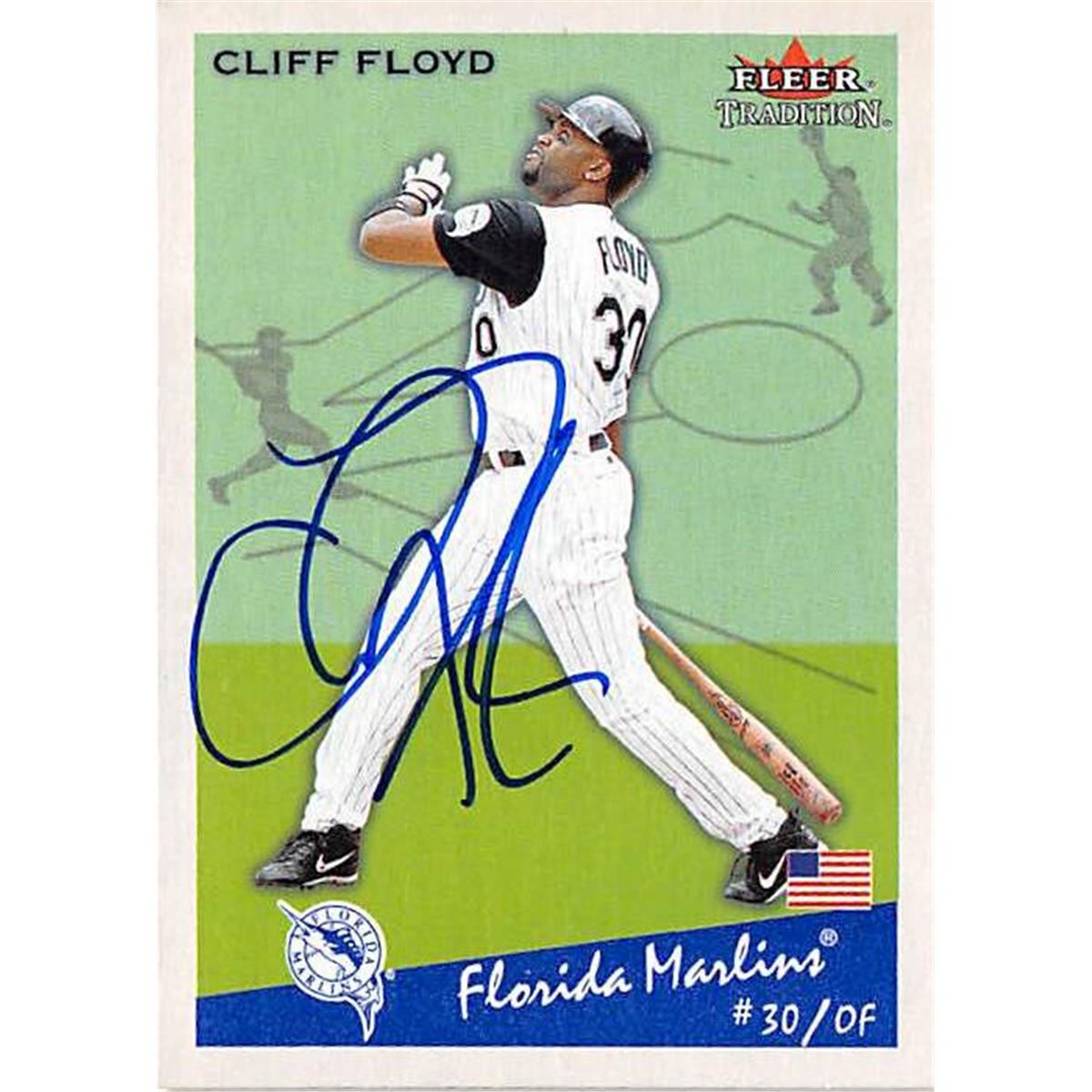 421283 Cliff Floyd Autographed Baseball Card Florida Marlins 2002 Fleer Tradition No.44