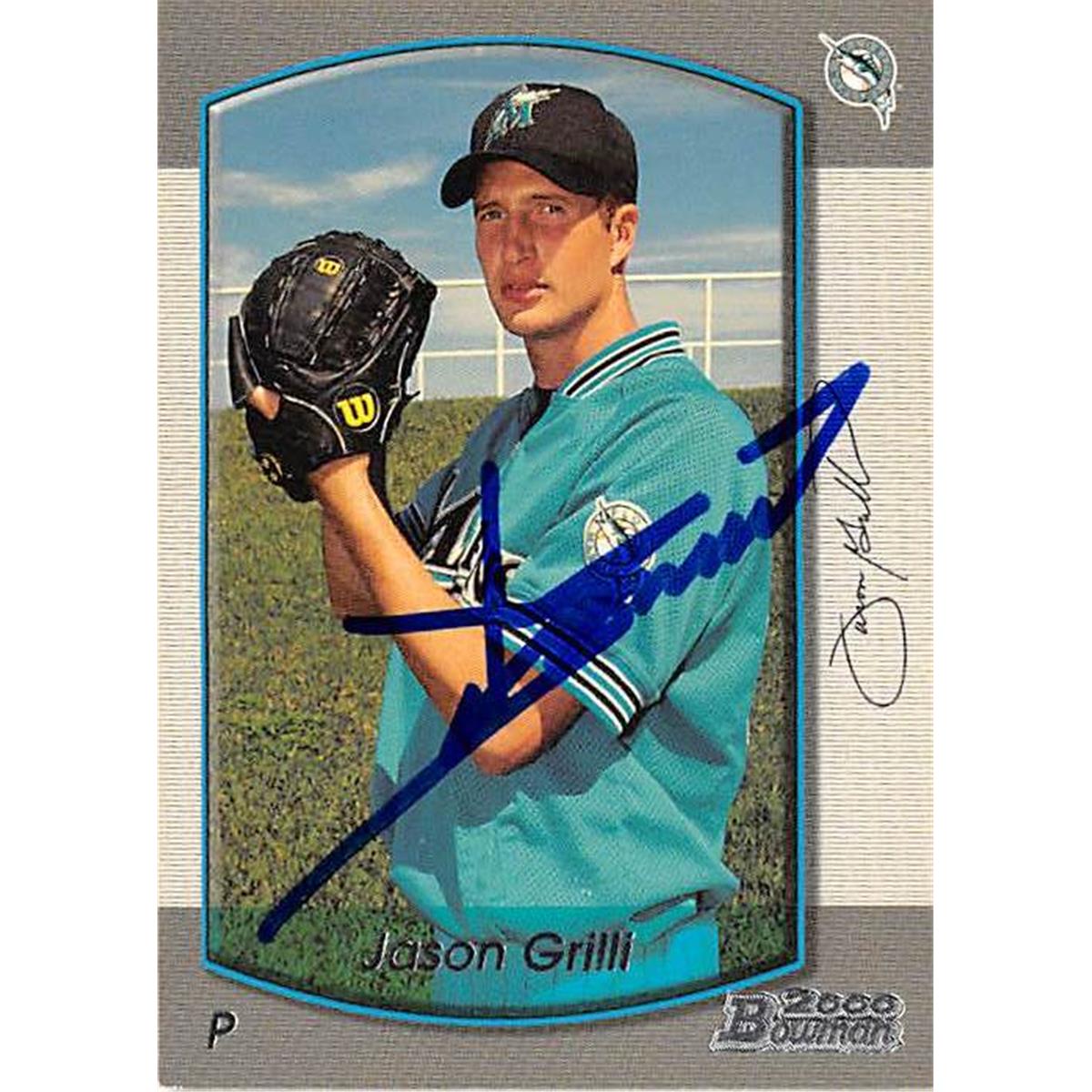 421308 Jason Grilli Autographed Baseball Card Florida Marlins 2000 Topps Bowman No.410