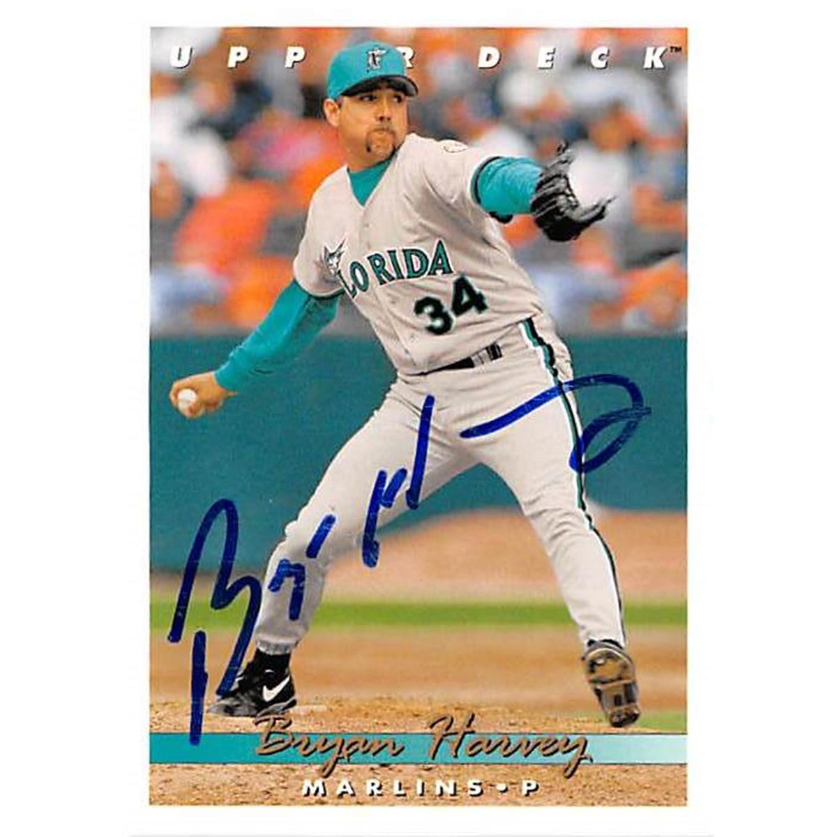 421335 Bryan Harvey Autographed Baseball Card Florida Marlins 1993 Upper Deck No.684