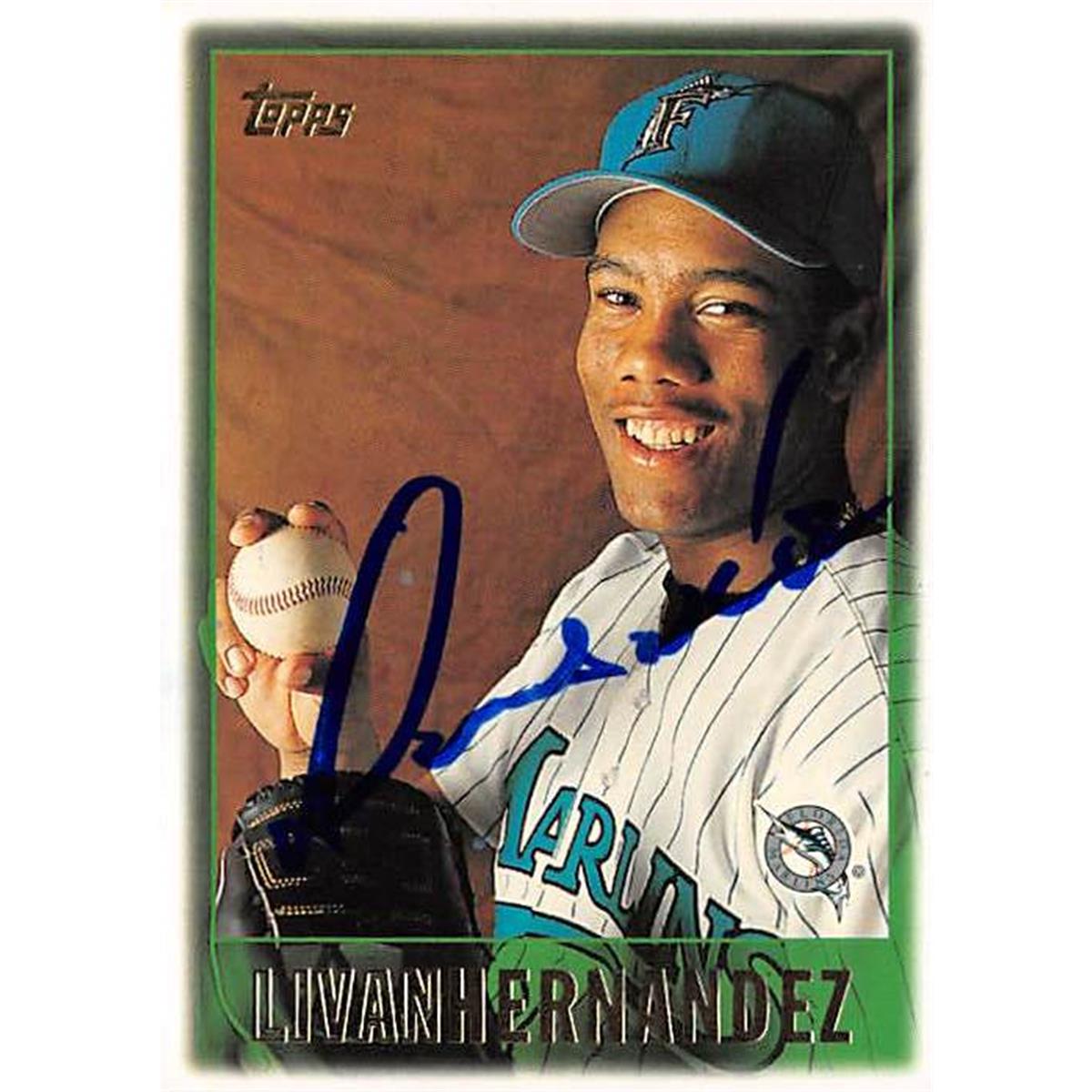 421337 Livan Hernandez Autographed Baseball Card Florida Marlins FT1 1997 Topps No.382