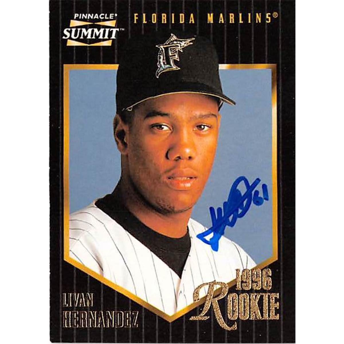 421340 Livan Hernandez Autographed Baseball Card Florida Marlins FT 1996 Pinnacle Summit No.172 Rookie
