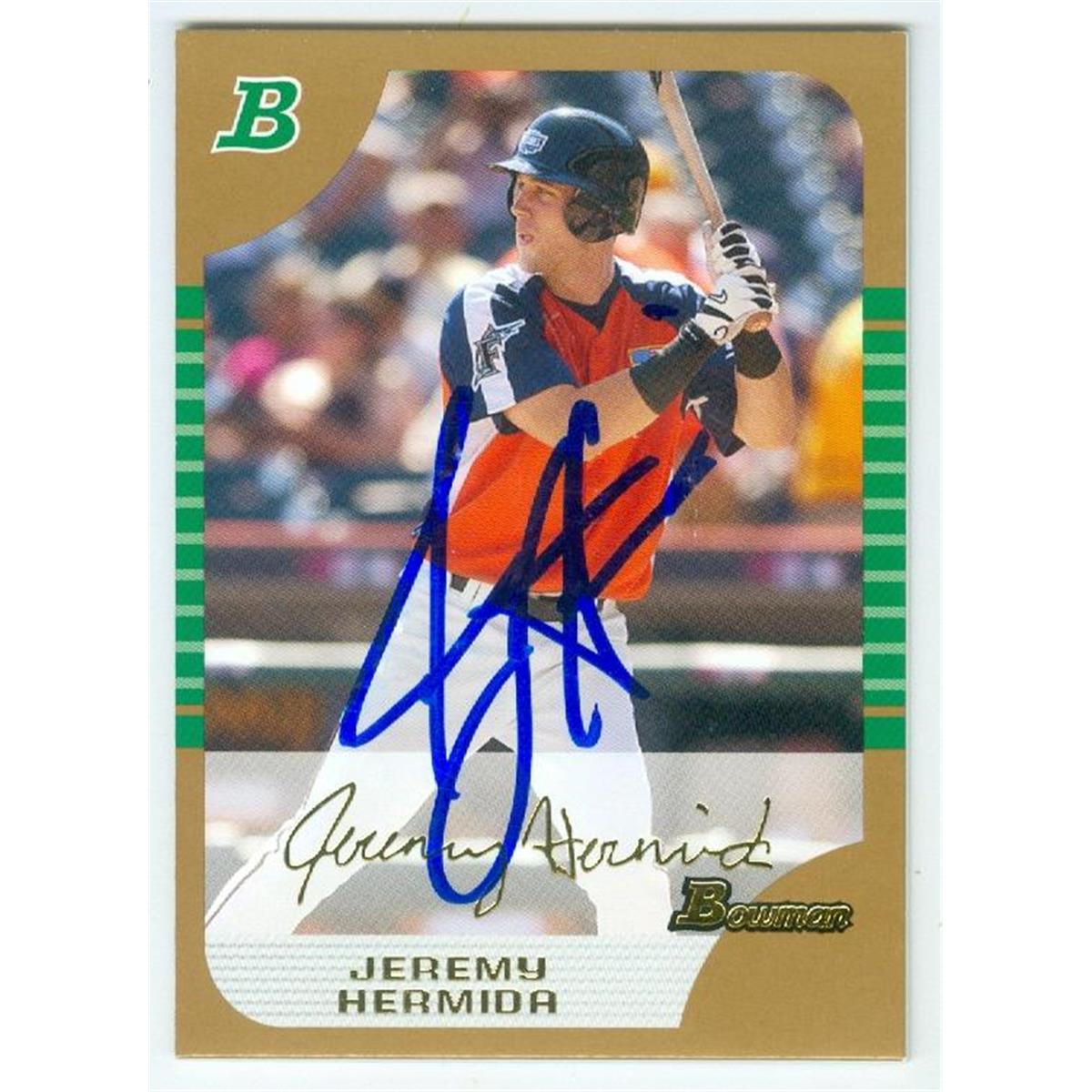 421396 Jeremy Hermida Autographed Baseball Card Florida Marlins 2005 Topps Bowman No.BDP148 Gold Rookie