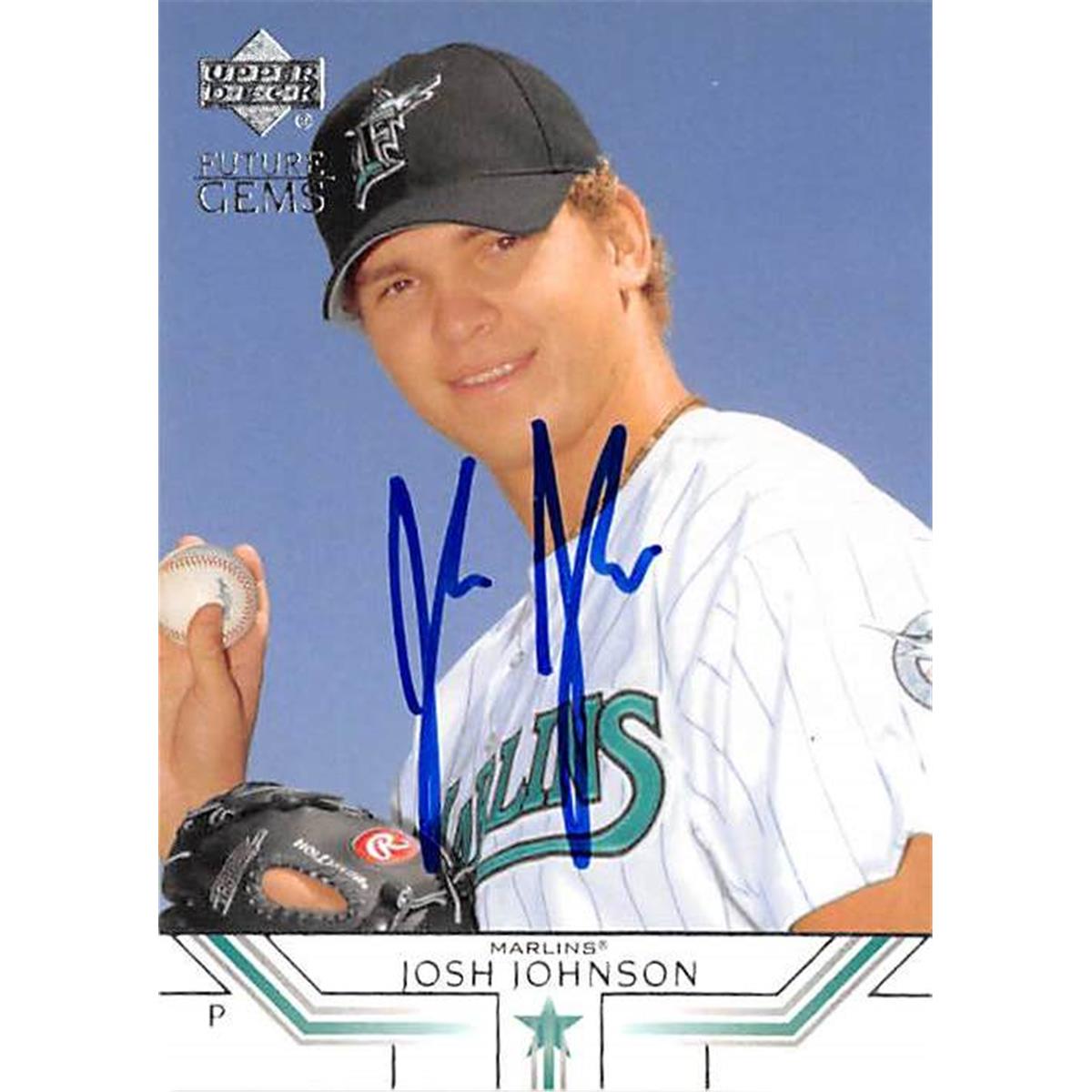 421408 Josh Johnson Autographed Baseball Card Florida Marlins 2002 Upper Deck No.35 Future Gems