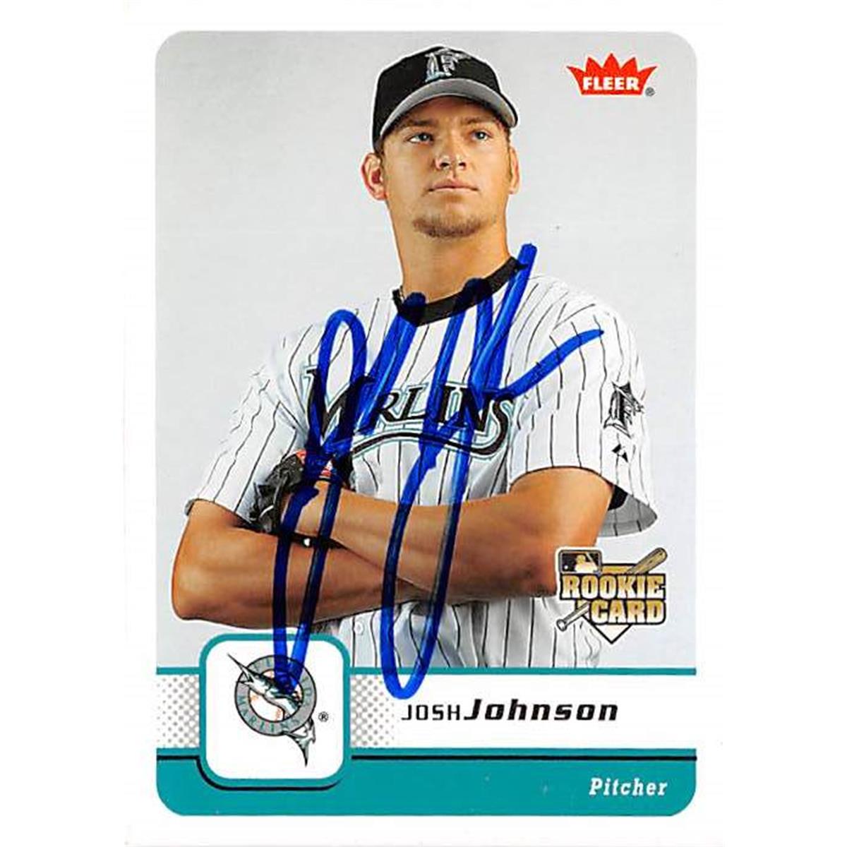 421422 Josh Johnson Autographed Baseball Card Florida Marlins 2006 Fleer No.191 Rookie