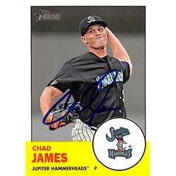421435 Chad James Autographed Baseball Card Miami Marlins Jupiter Hammerheads FT 2012 Topps Heritage Minors No.174