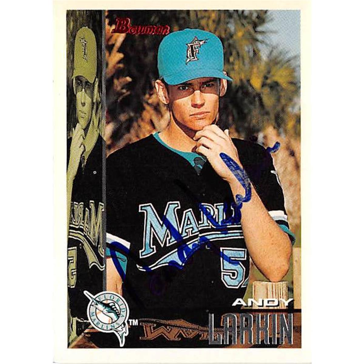 421504 Andy Larkin Autographed Baseball Card Florida Marlins FT 1995 Topps No.166 Draft Pick