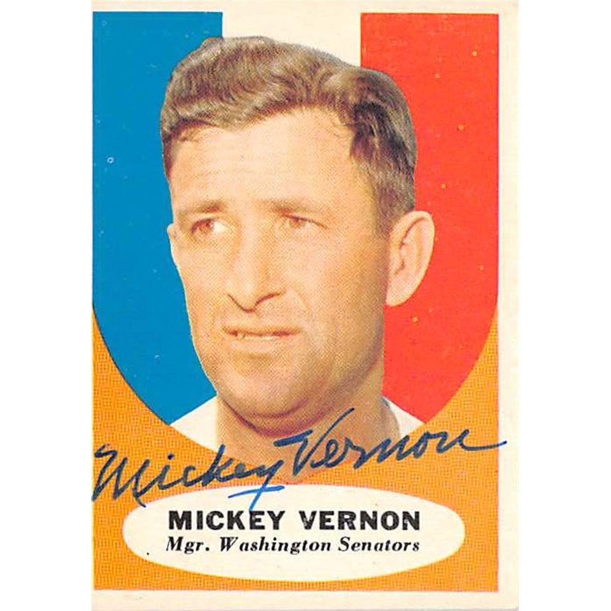 420962 Mickey Vernon Autographed Baseball Card Washington Senators 67 1961 Topps No.134 Manager